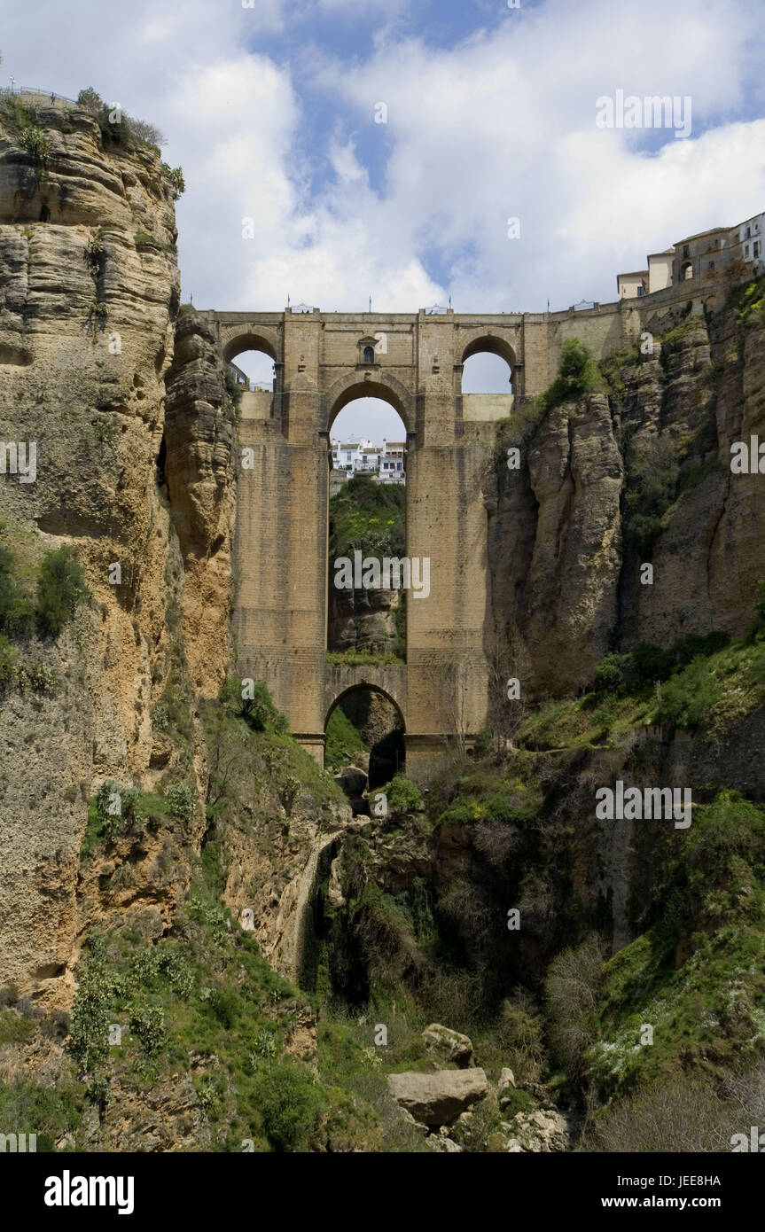 Bridge, pont neuf, de ravin, el Tajo, Ronda, Andalousie, Espagne, Banque D'Images