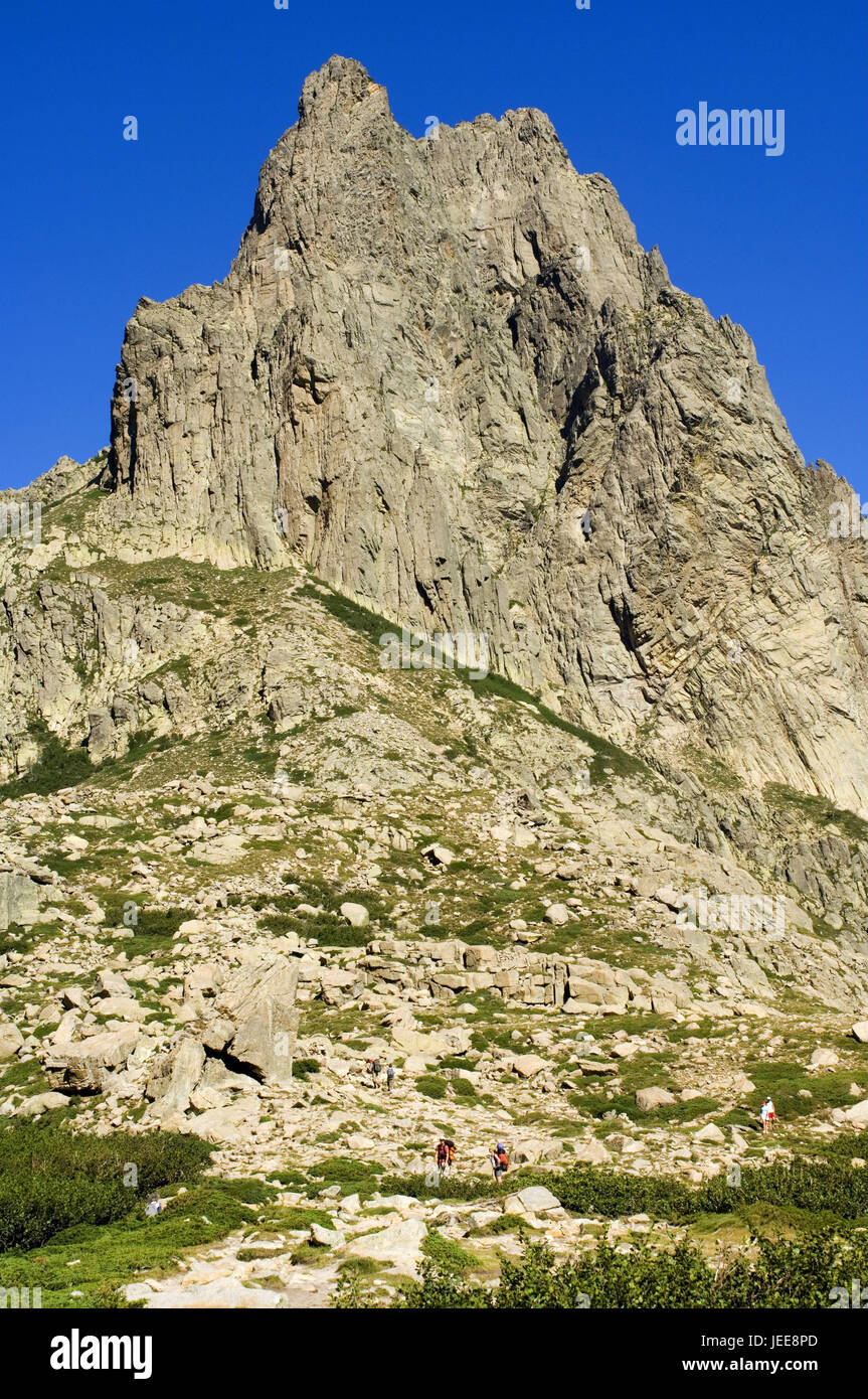 France, Corse, vallée de la Restonica, montagnes, rochers, Wanderers, Banque D'Images