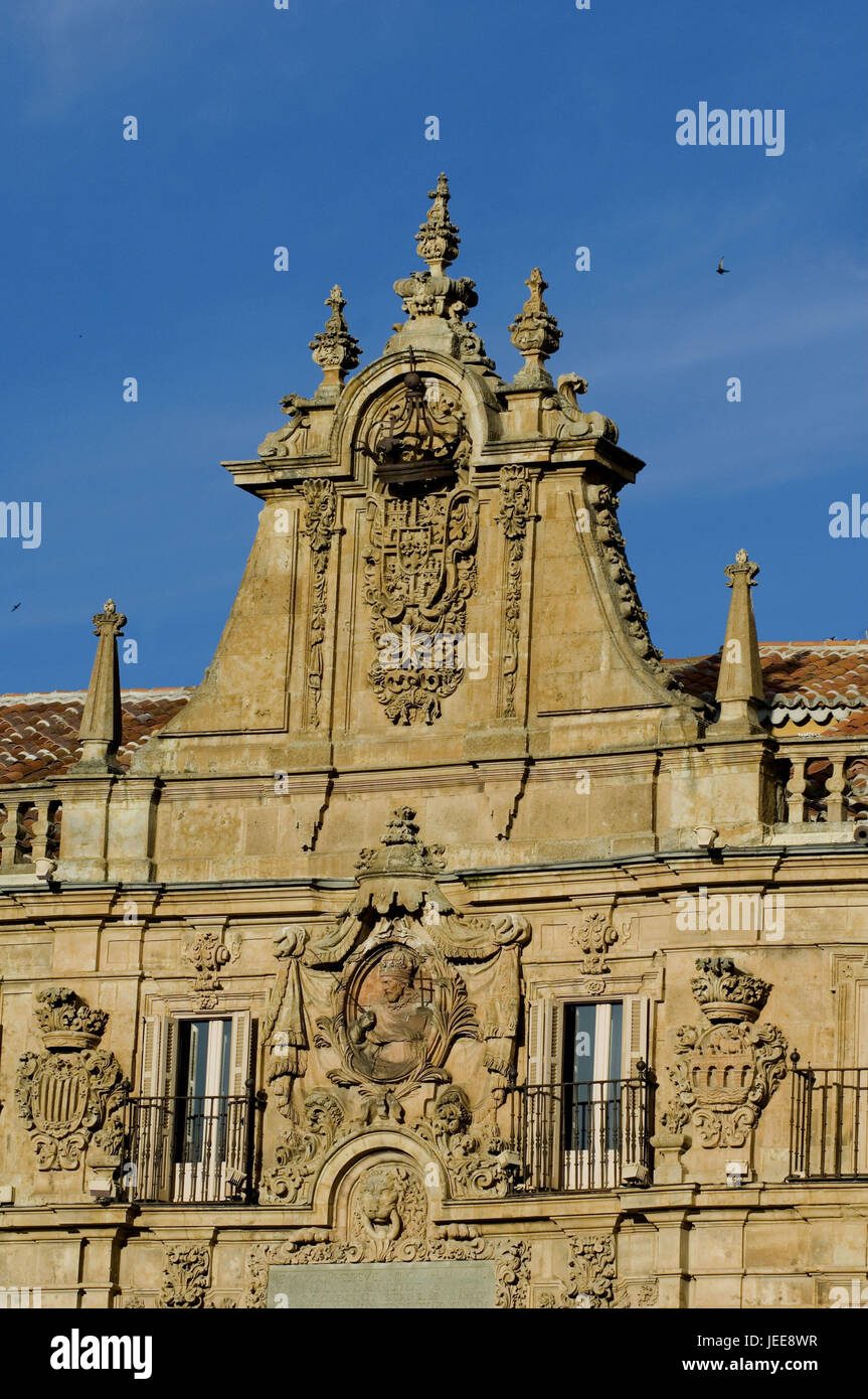 Façade, bâtiment, la Plaza Mayor, centre-ville, Salamanque, Castille et Leon, Espagne, Banque D'Images