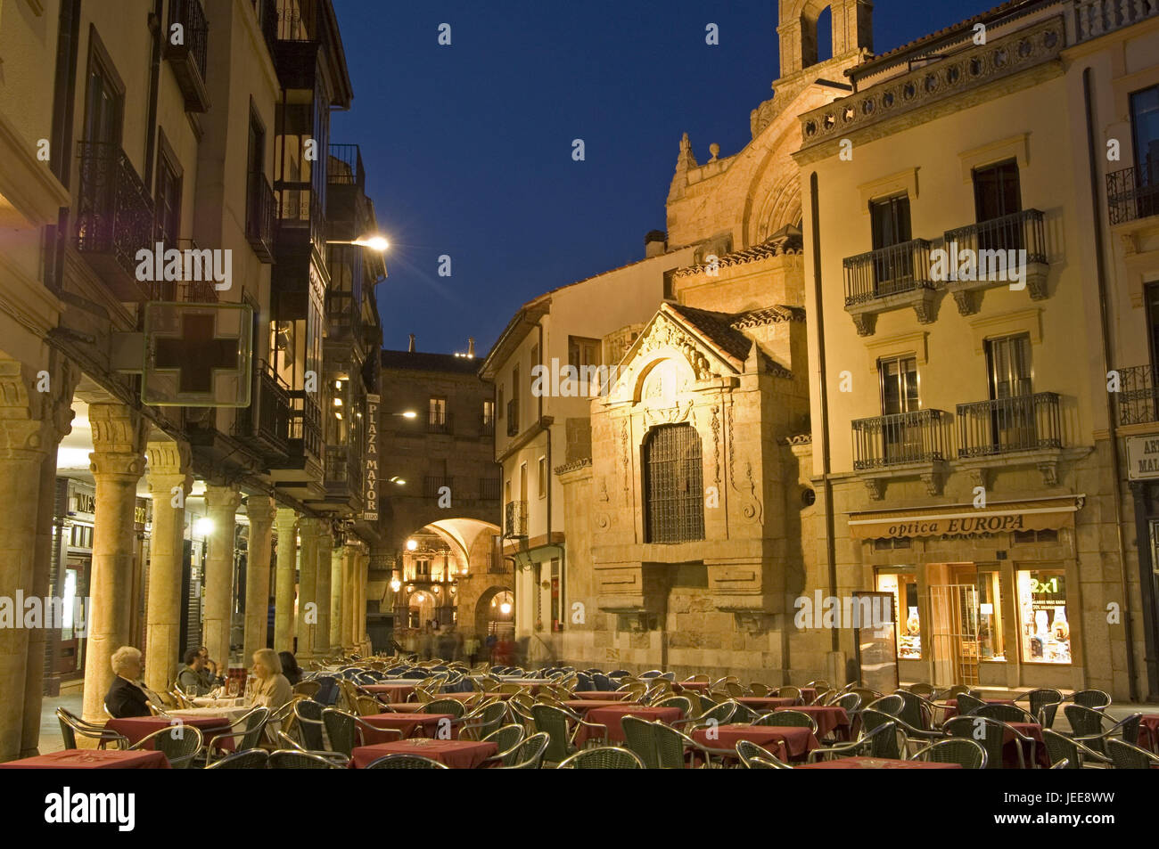 Soir, restaurants de rue, Plaza del Corrillo, Salamanque, Castille et Leon, Espagne, Banque D'Images