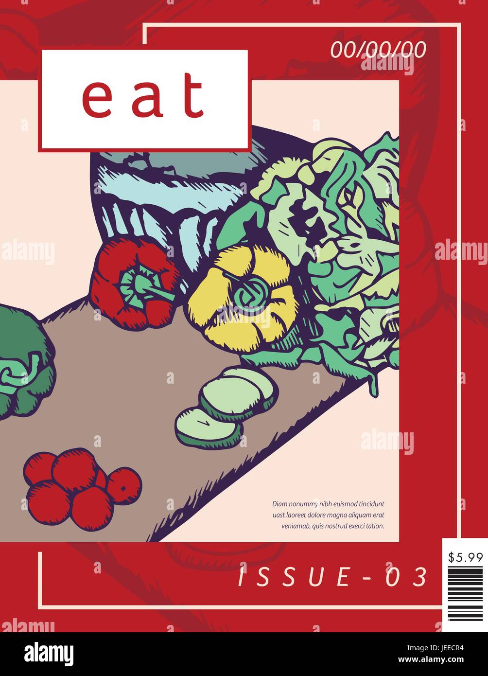 Carte de souhaits avec des légumes et manger text Illustration de Vecteur