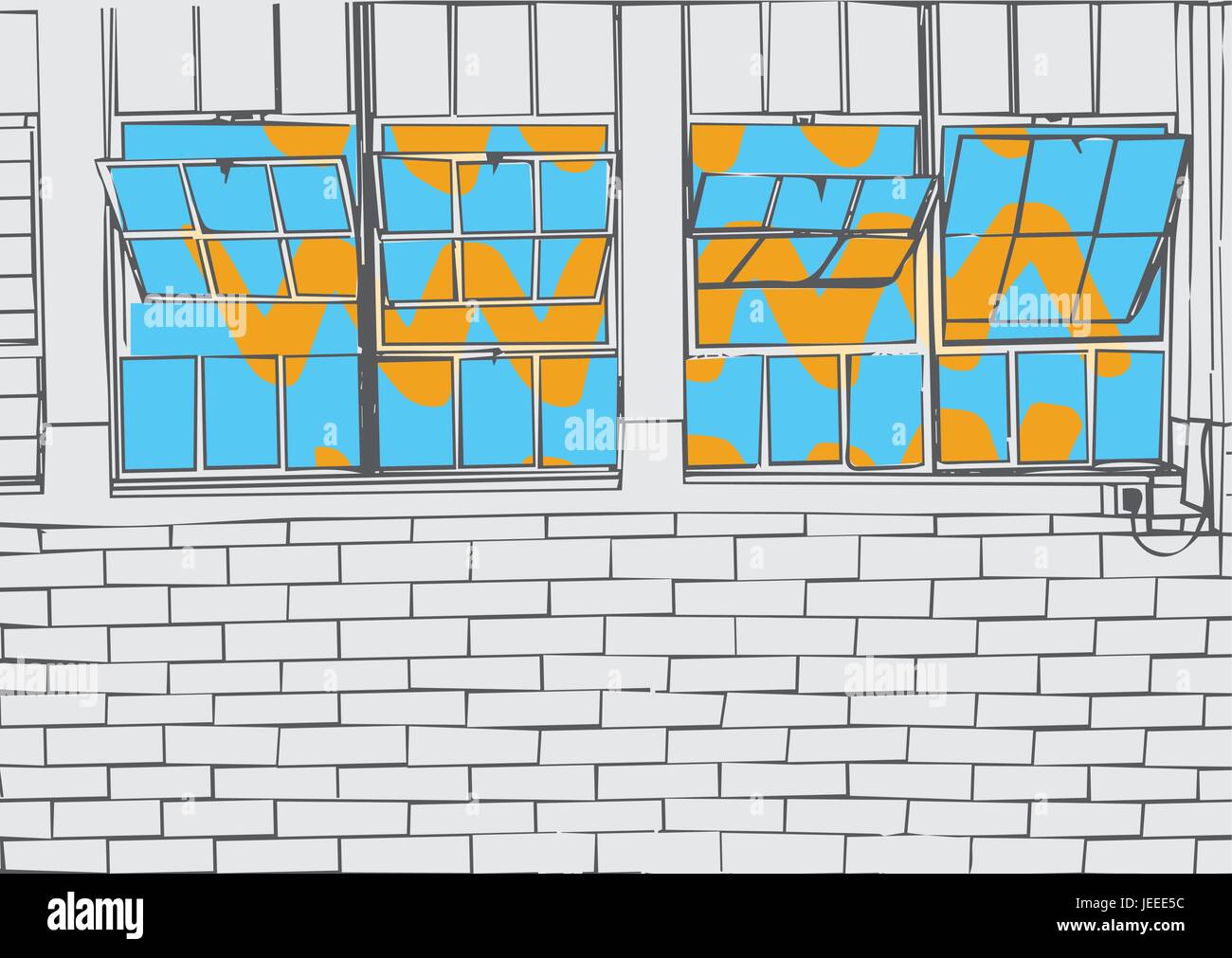 Mur de brique et les fenêtres ouvertes Illustration de Vecteur