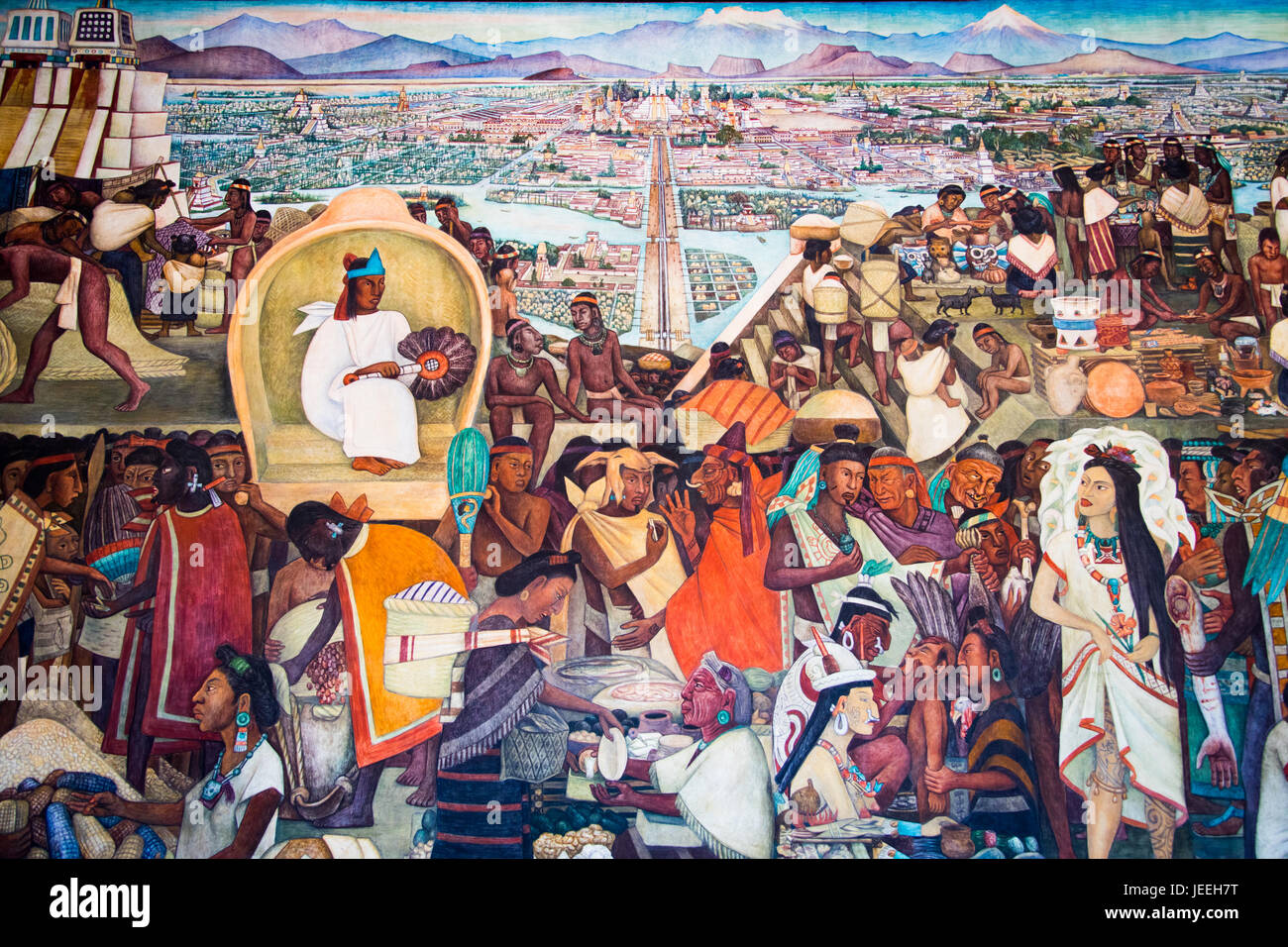 Histoire aztèque des peintures murales réalisées par Diego Rivera dans le Palais National, Palacio Nacional, Mexico, Mexique Banque D'Images