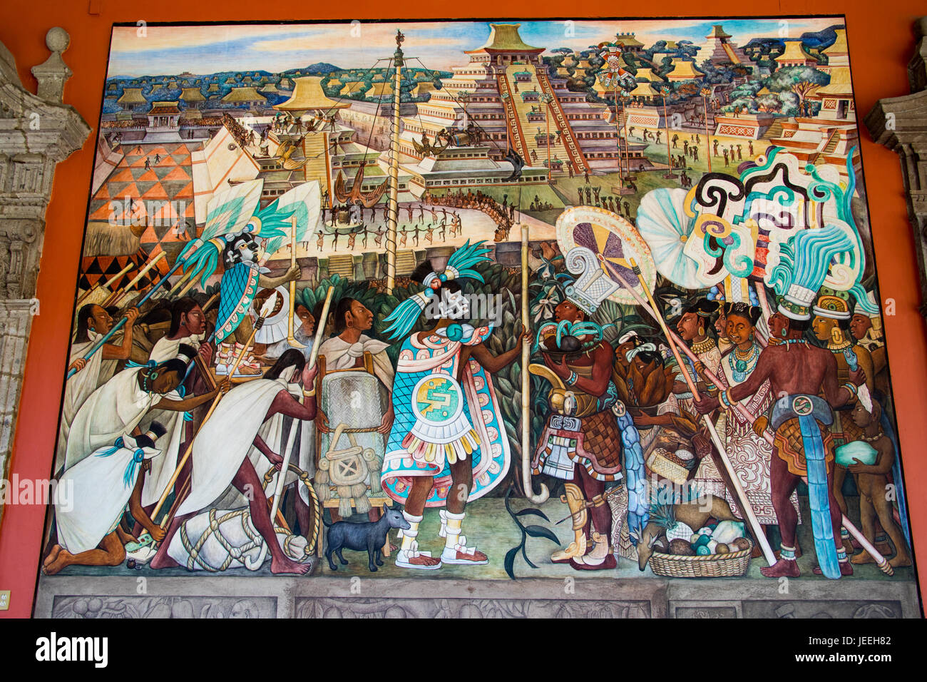 Histoire aztèque des peintures murales réalisées par Diego Rivera dans le Palais National, Palacio Nacional, Mexico, Mexique Banque D'Images