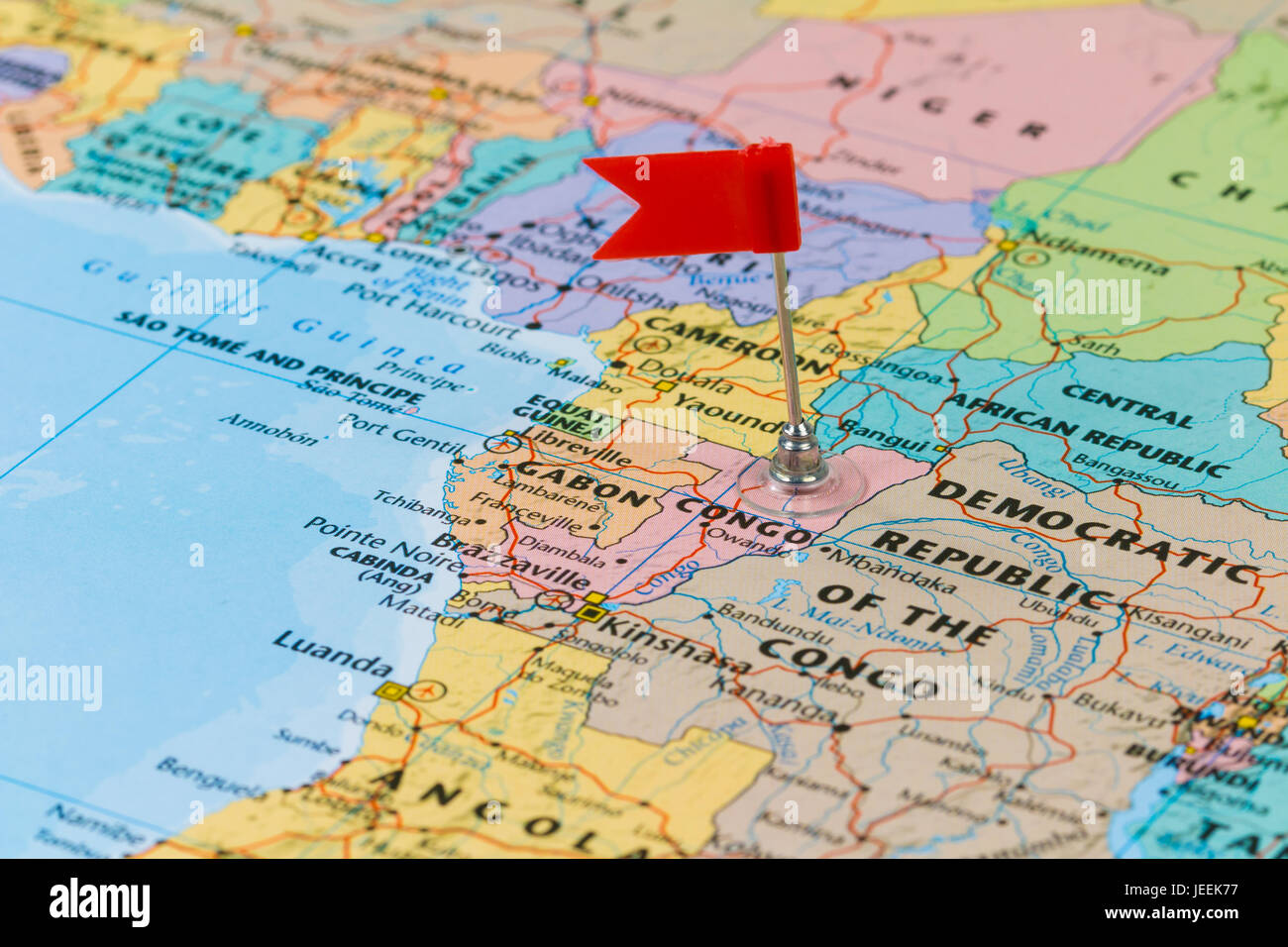 Photo de Congo marquée par drapeau rouge dans le support. Pays le continent africain. Banque D'Images