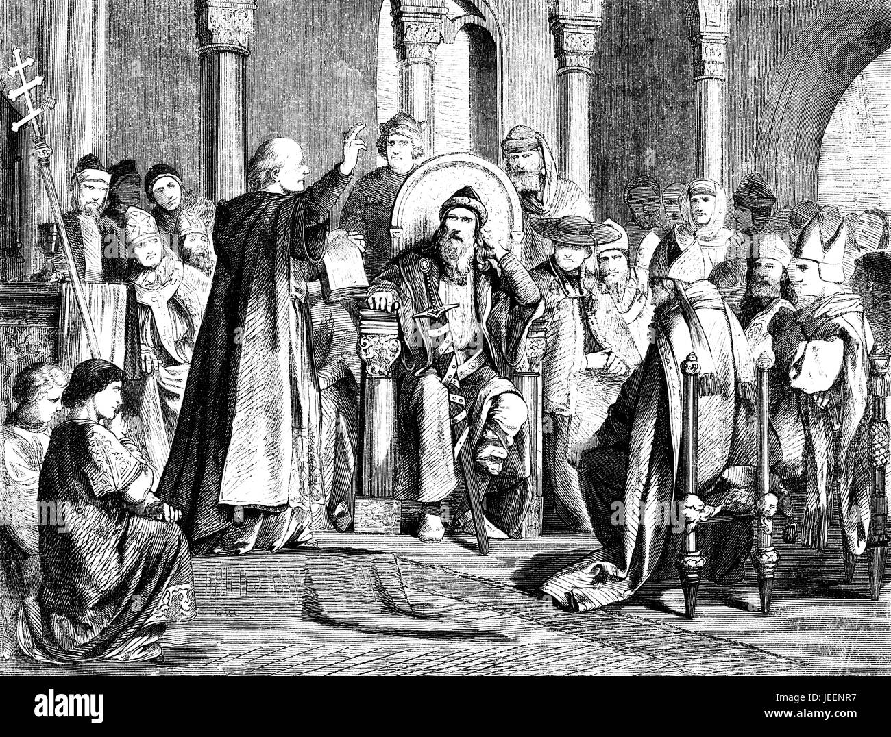 Charlemagne et le serment de purgation du pape Saint Léon III, accusés d'adultère et de parjure, Rome, le 23 décembre 800 Banque D'Images