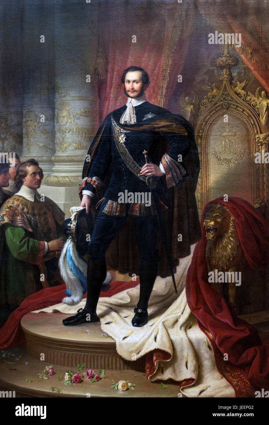 Le roi Maximilien II (1811-1864), habillé comme un chevalier de l'Ordre de St Hubert. Maximilien II a été roi de Bavière à partir de 1848-1864. Peinture de Wilhelm von Kaulbach, c.1854 Banque D'Images