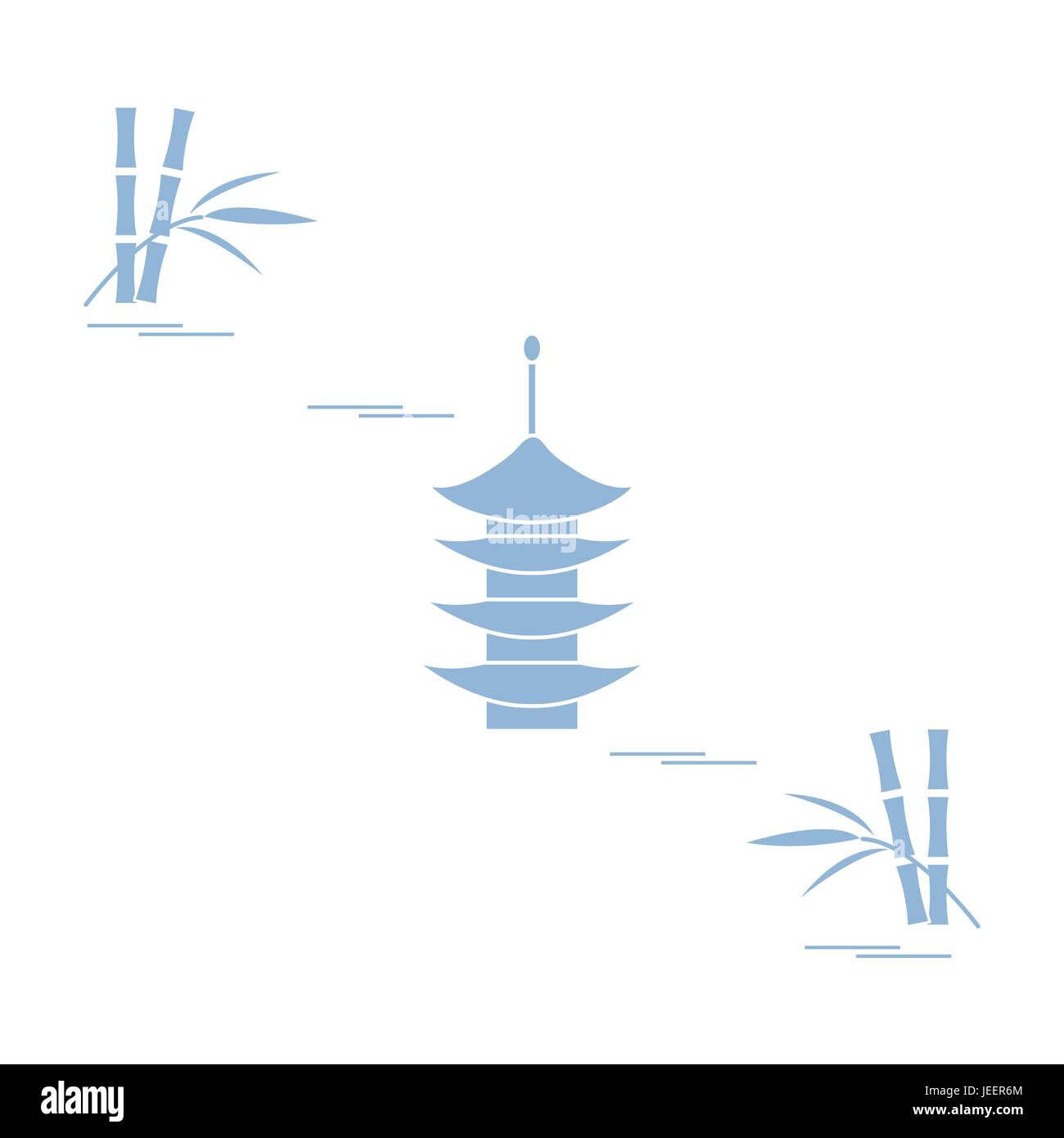 Icône stylisée de la pagode et de bambous. Voyages et loisirs. Pour la conception d'affiches, de bannières ou d'impression. Illustration de Vecteur