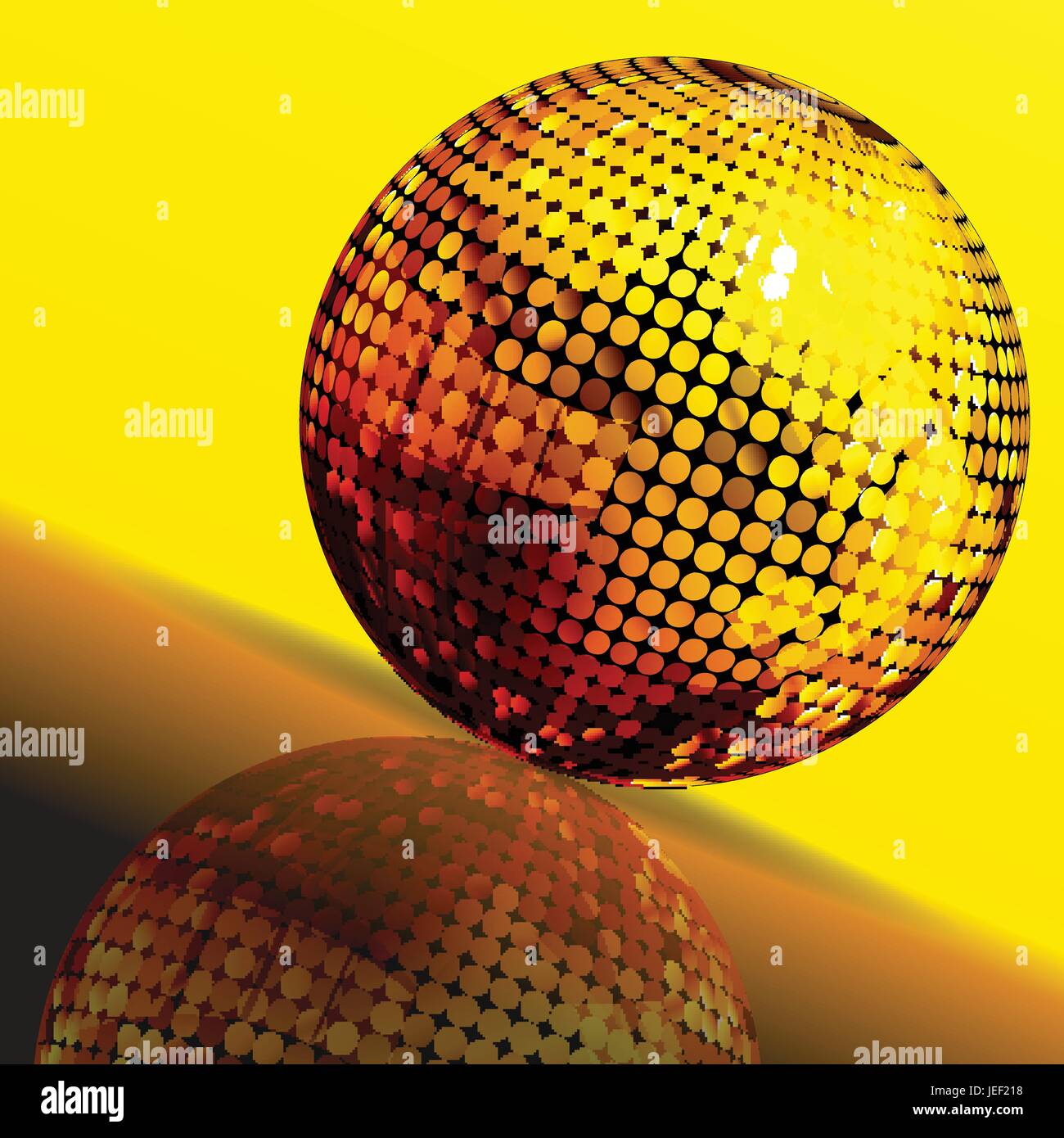 3D Illustration de Golden boule disco avec réflexion sur fond marron et jaune Illustration de Vecteur