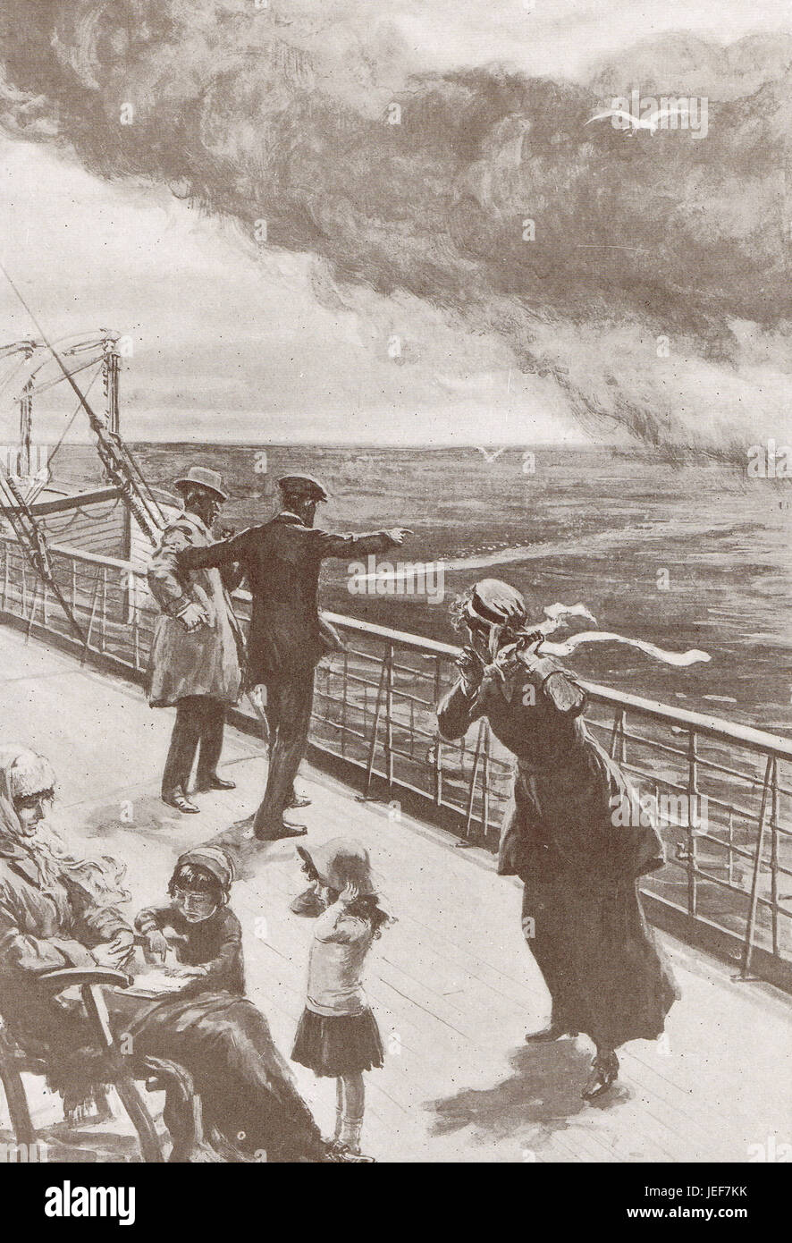 U Boat allemand approche torpille de Cunard RMS Lusitania, le 7 mai 1915 Banque D'Images
