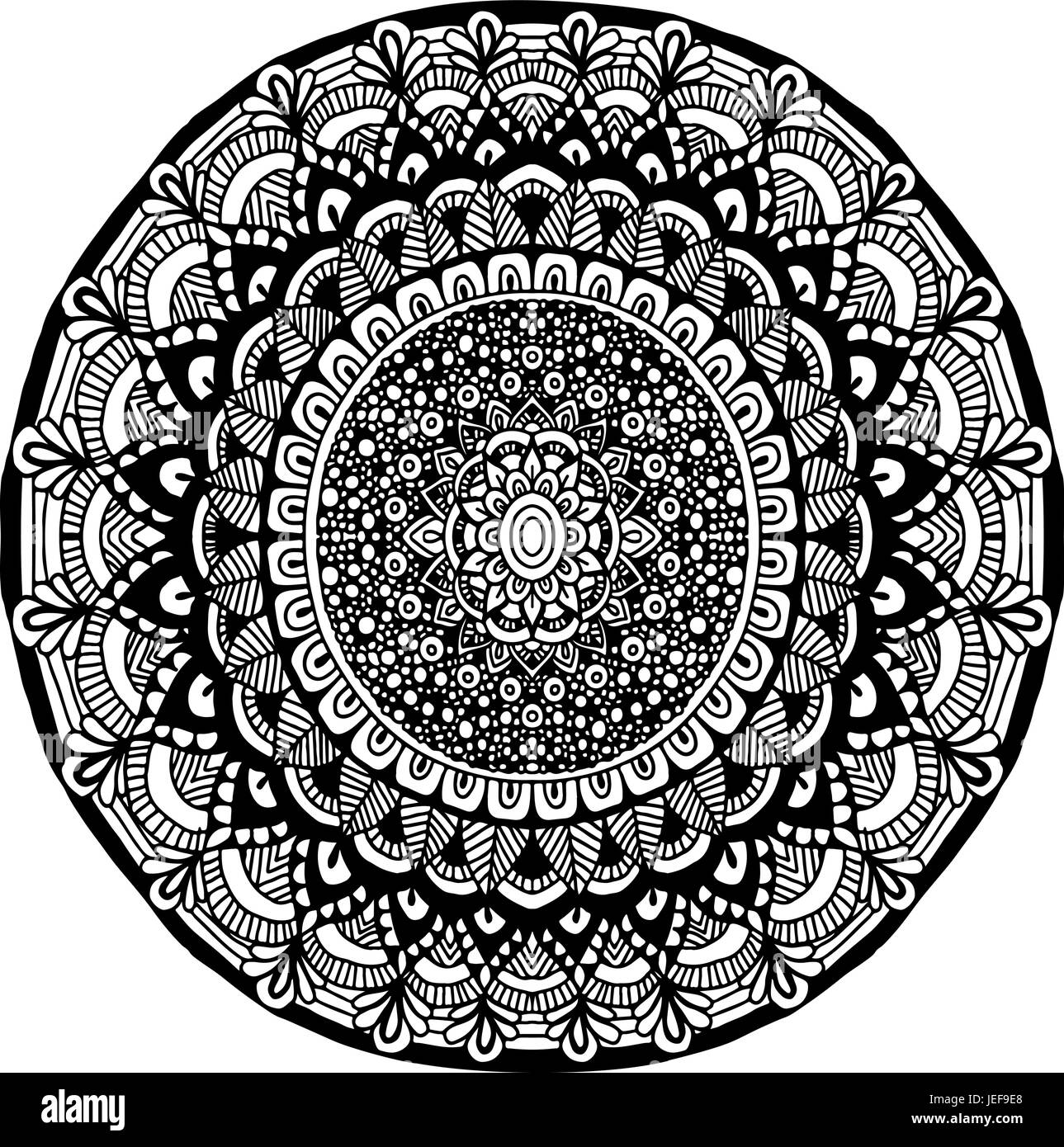Mandala abstrait pour l'ornement des profils des livres à colorier. Modèle asiatique. Authentique d'arrière-plan noir et blanc. Illustration de Vecteur