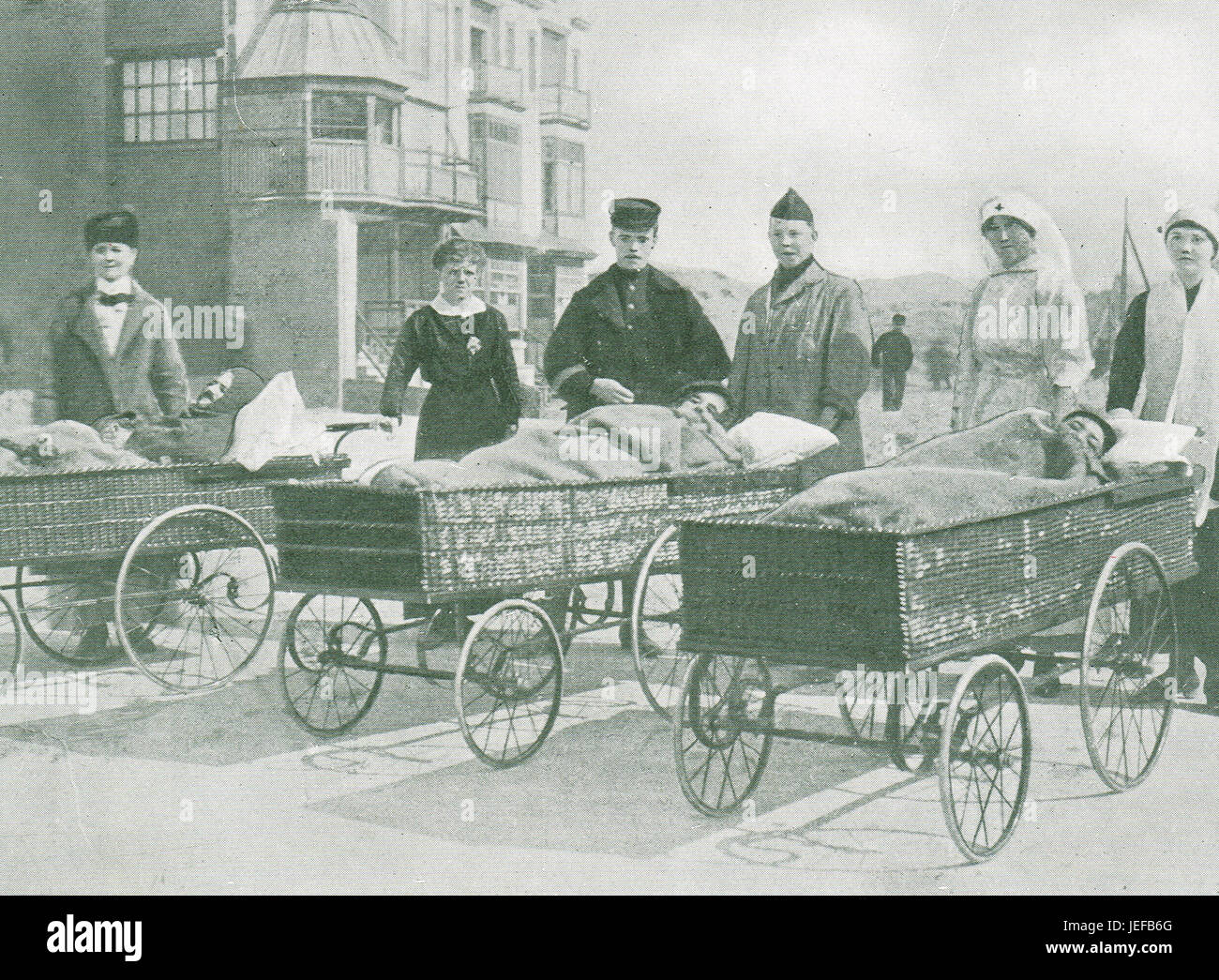 Les enfants victimes de la guerre à La Panne, Belgique, 1915 Banque D'Images