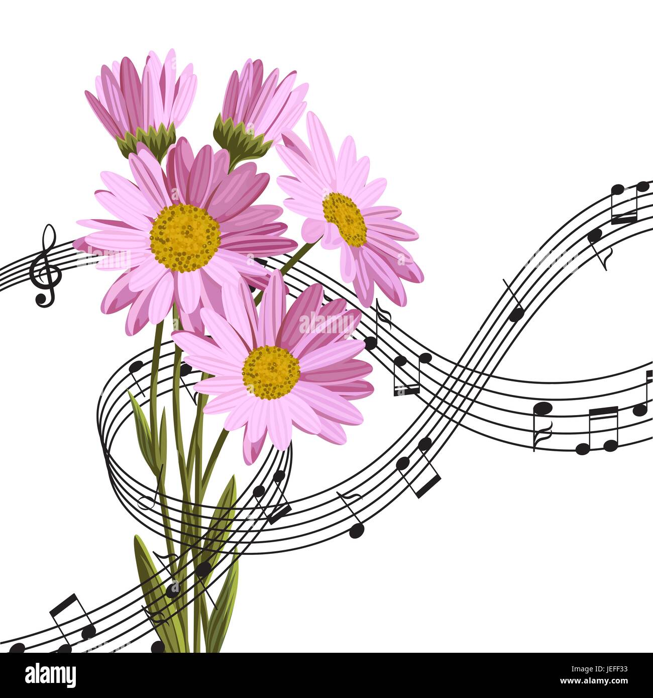 Les marguerites avec les notes de musique. Illustration de Vecteur
