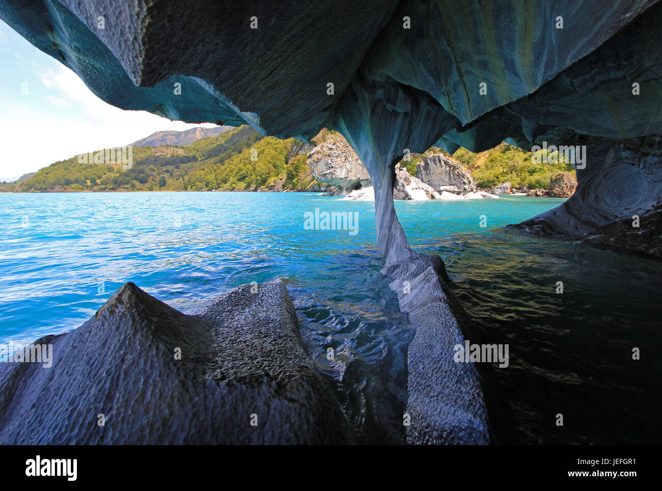 La chapelle de la cathédrale de marbre, en cave, Capillas De Marmol, le long de Carretera Austral, le Lac General Carrera, Puerto Tranquilo, Chili Banque D'Images