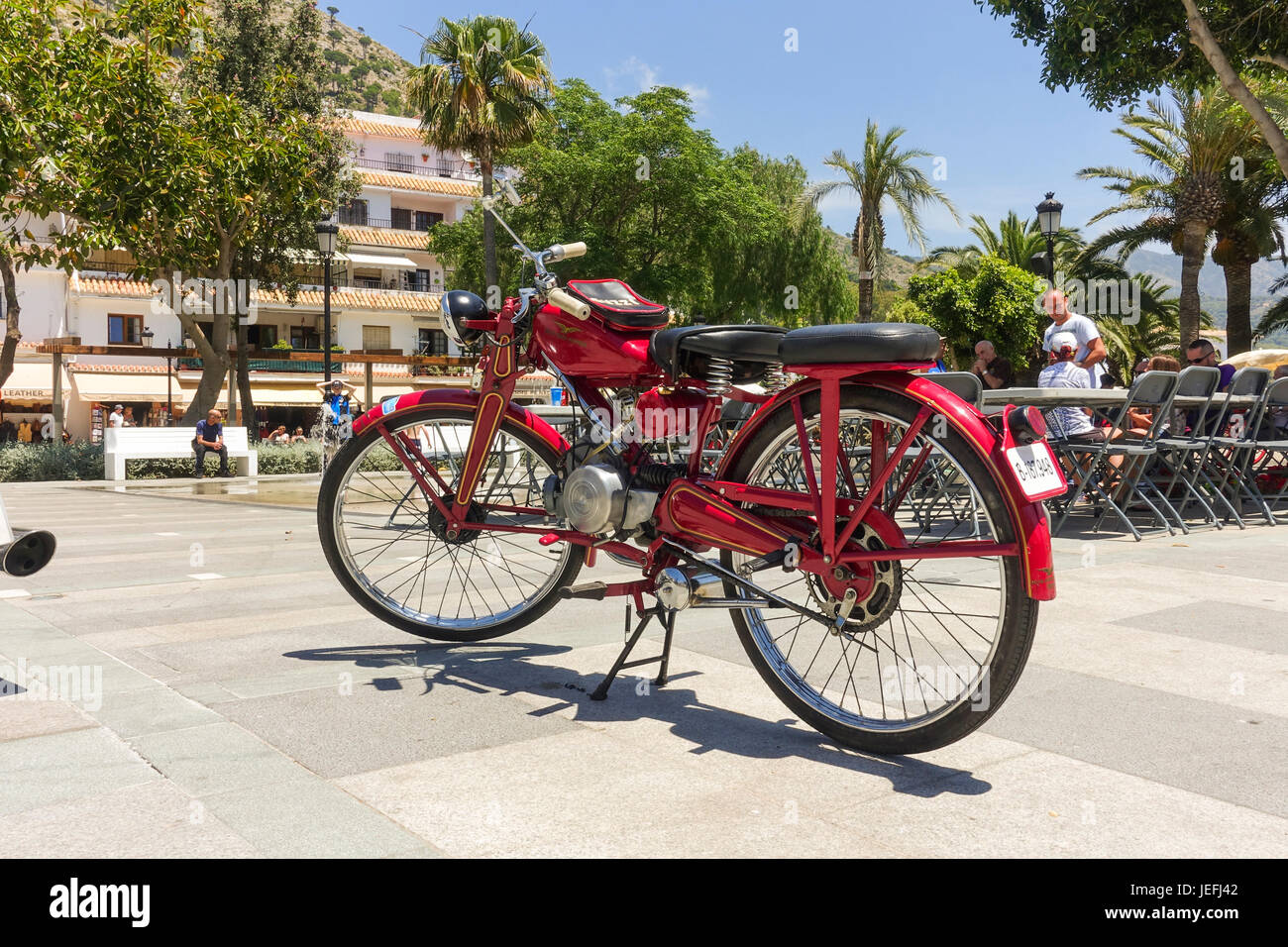 Classic bikes sur l'affichage à une moto classique rencontre à Mijas, Andalousie, espagne. Banque D'Images
