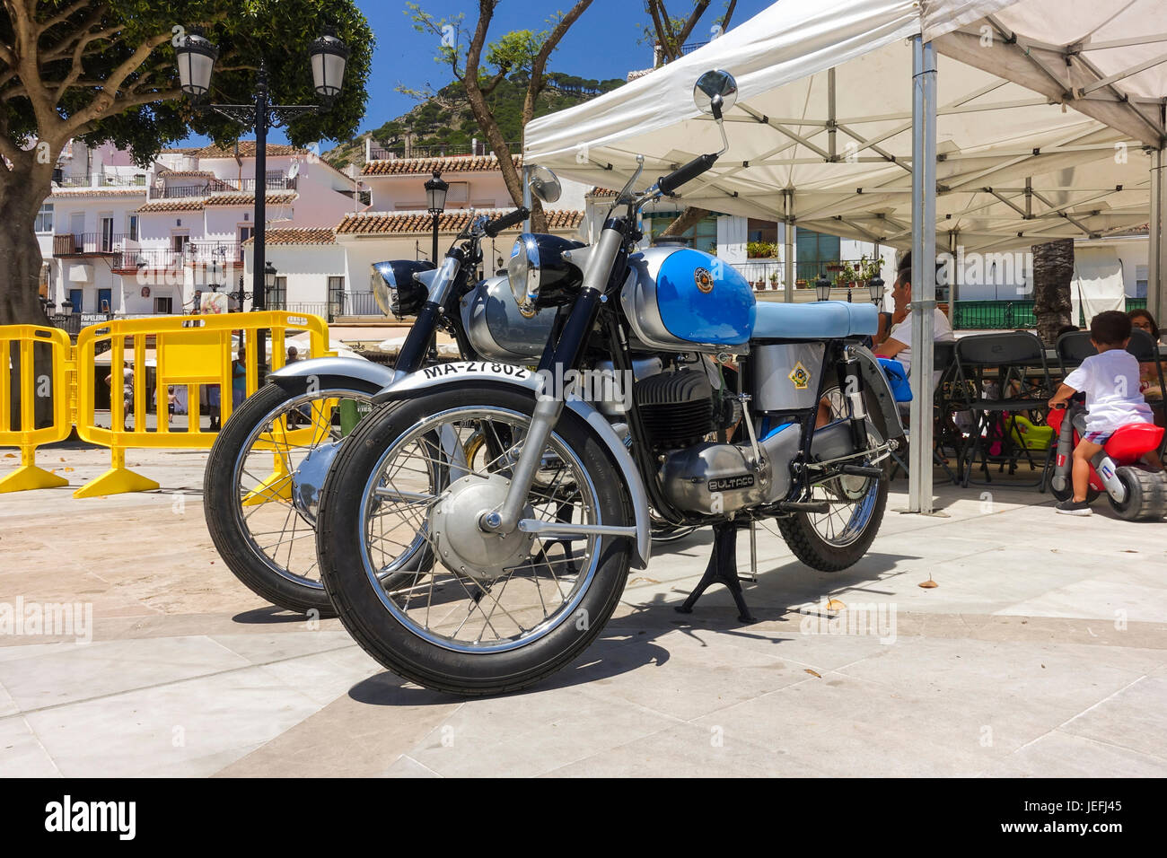 Bultaco Mercurio 125 vélo classique sur l'affichage à une moto classique rencontre à Mijas, Andalousie, espagne. Banque D'Images