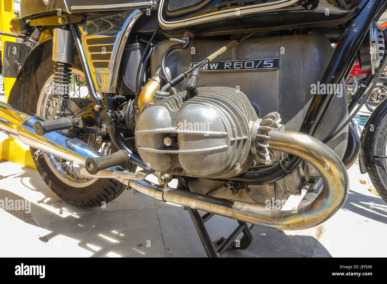 Bloc moteur de BMW R60, classic bike sur l'affichage à une moto classique rencontre à Mijas, Andalousie, espagne. Banque D'Images