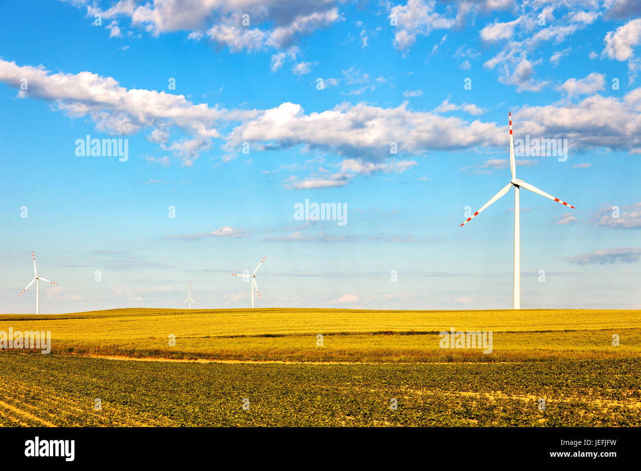 Alternative Energy éoliennes sur champ vert. Banque D'Images