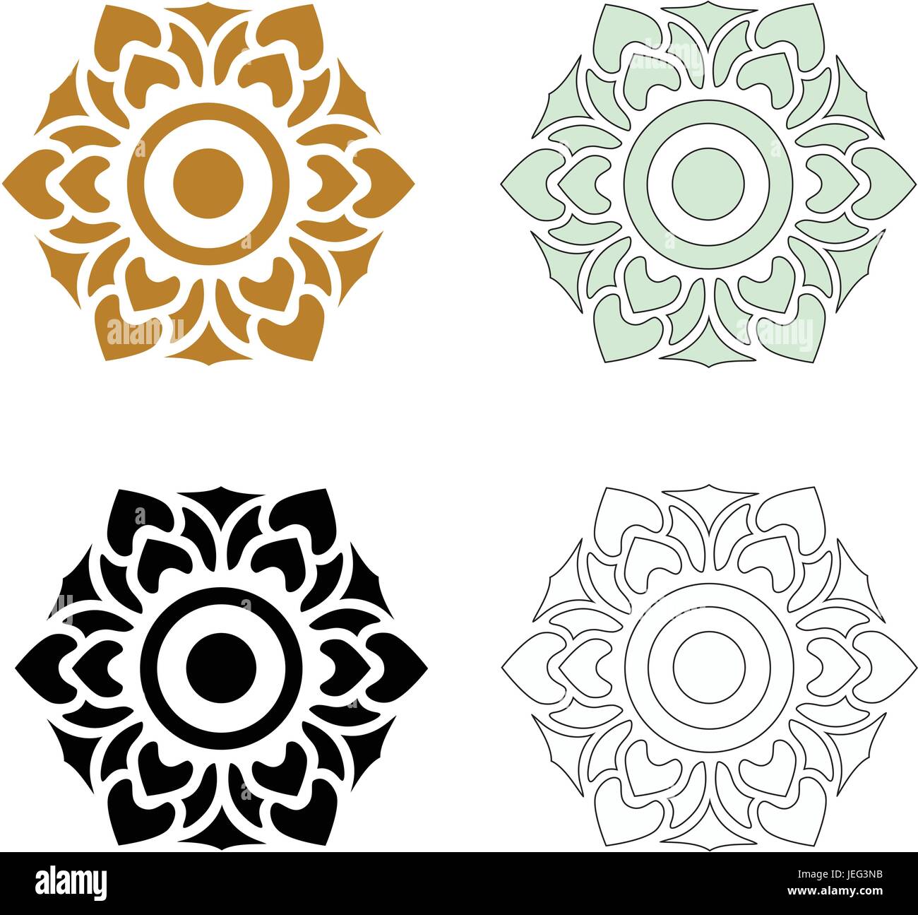 Belle fleur vector set of Thai art motif sur fond blanc Illustration de Vecteur