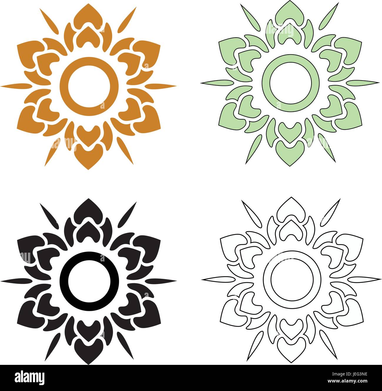 Belle fleur vector set of Thai art motif sur fond blanc Illustration de Vecteur
