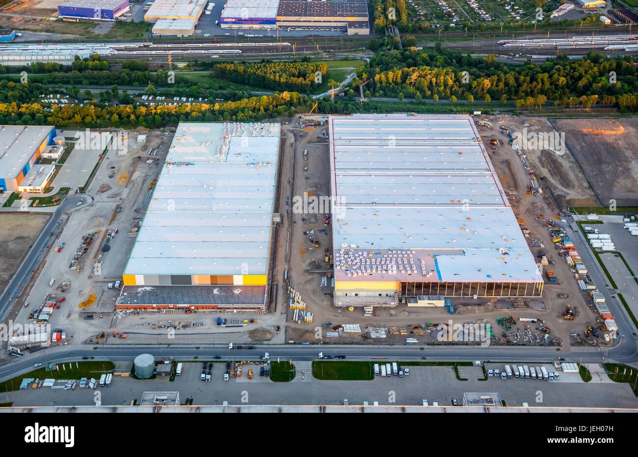 Amazon La logistique, la construction d'un nouvel entrepôt, E-commerce, un entrepôt, un dépôt de distribution, Dortmund, Ruhr Banque D'Images