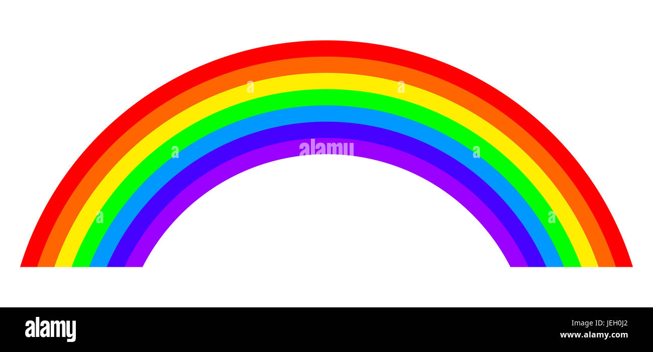 Sept couleurs rainbow illustration sur fond blanc. Arc avec les bandes dans les principales couleurs du spectre et de la lumière visible. Banque D'Images