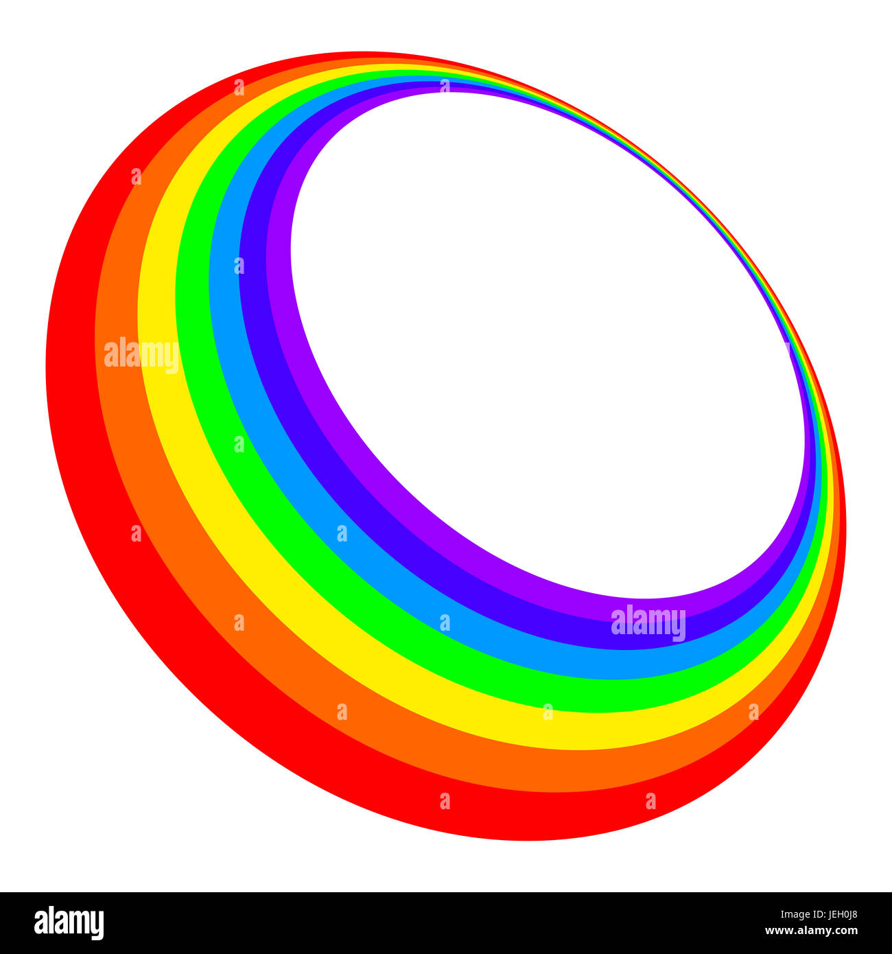 Cercle arc-en-ciel en trois dimensions dans les sept couleurs du spectre de lumière visible rouge, orange, jaune, vert, bleu, indigo et violet. Banque D'Images