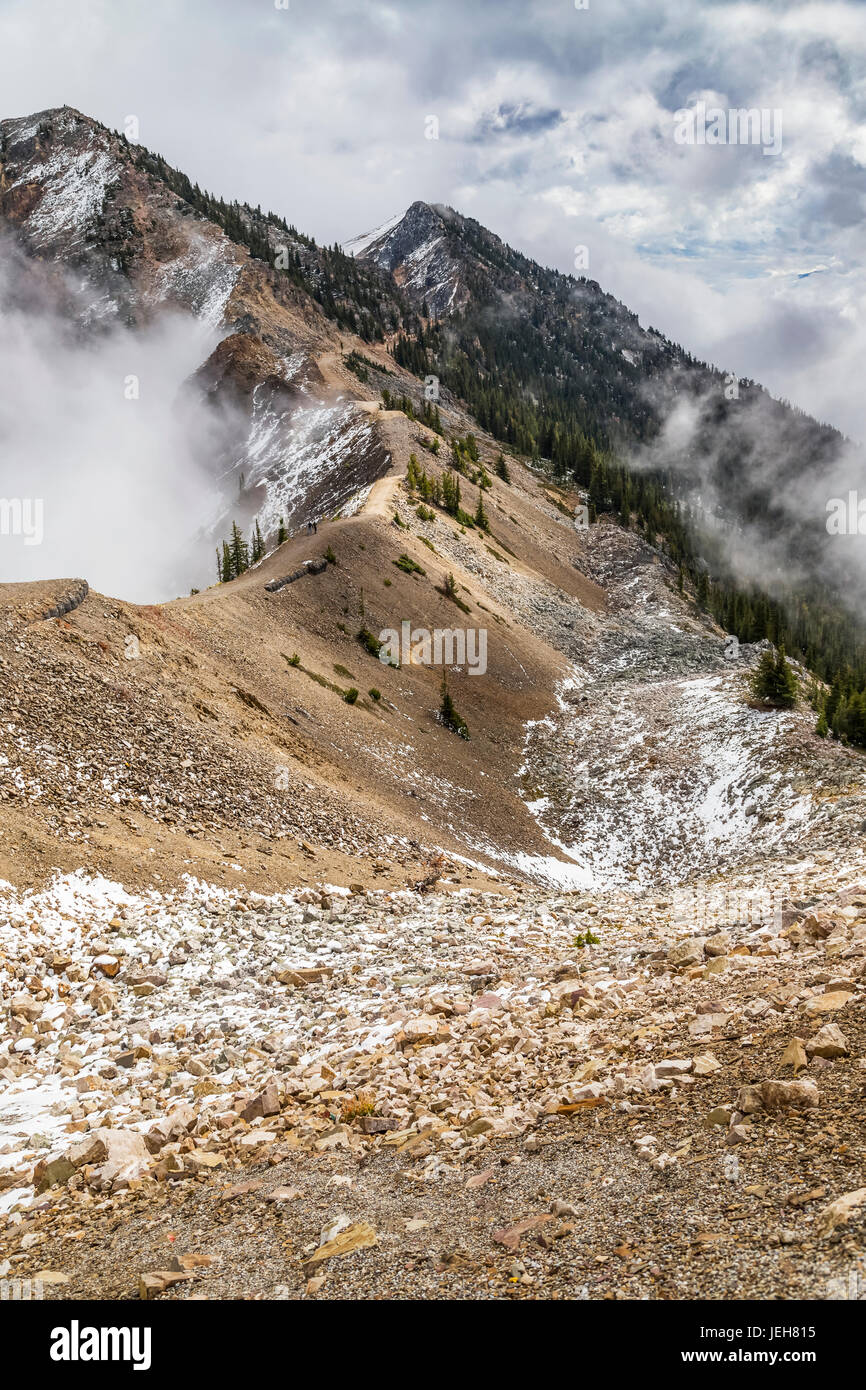 Les randonnées et sentiers de vélo de montagne au sommet du col Kicking Horse Mountain, une partie des montagnes Rocheuses juste au-delà de la frontière de l'Alberta Banque D'Images