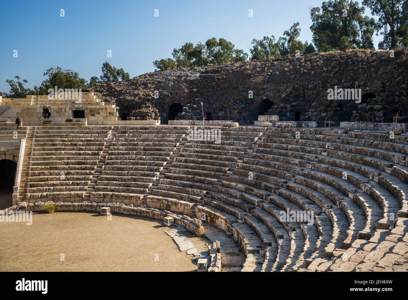 Ruines d'un amphithéâtre à Beit Shearim National Park ; Beit Shean, quartier Nord, Israël Banque D'Images