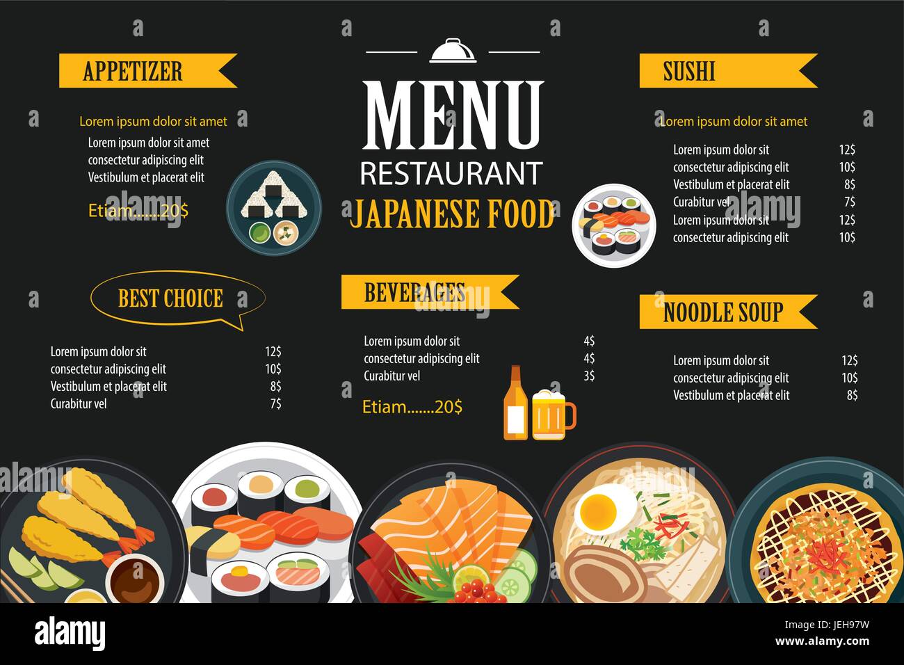 La nourriture japonaise restaurant menu modèle de conception de brochure Illustration de Vecteur