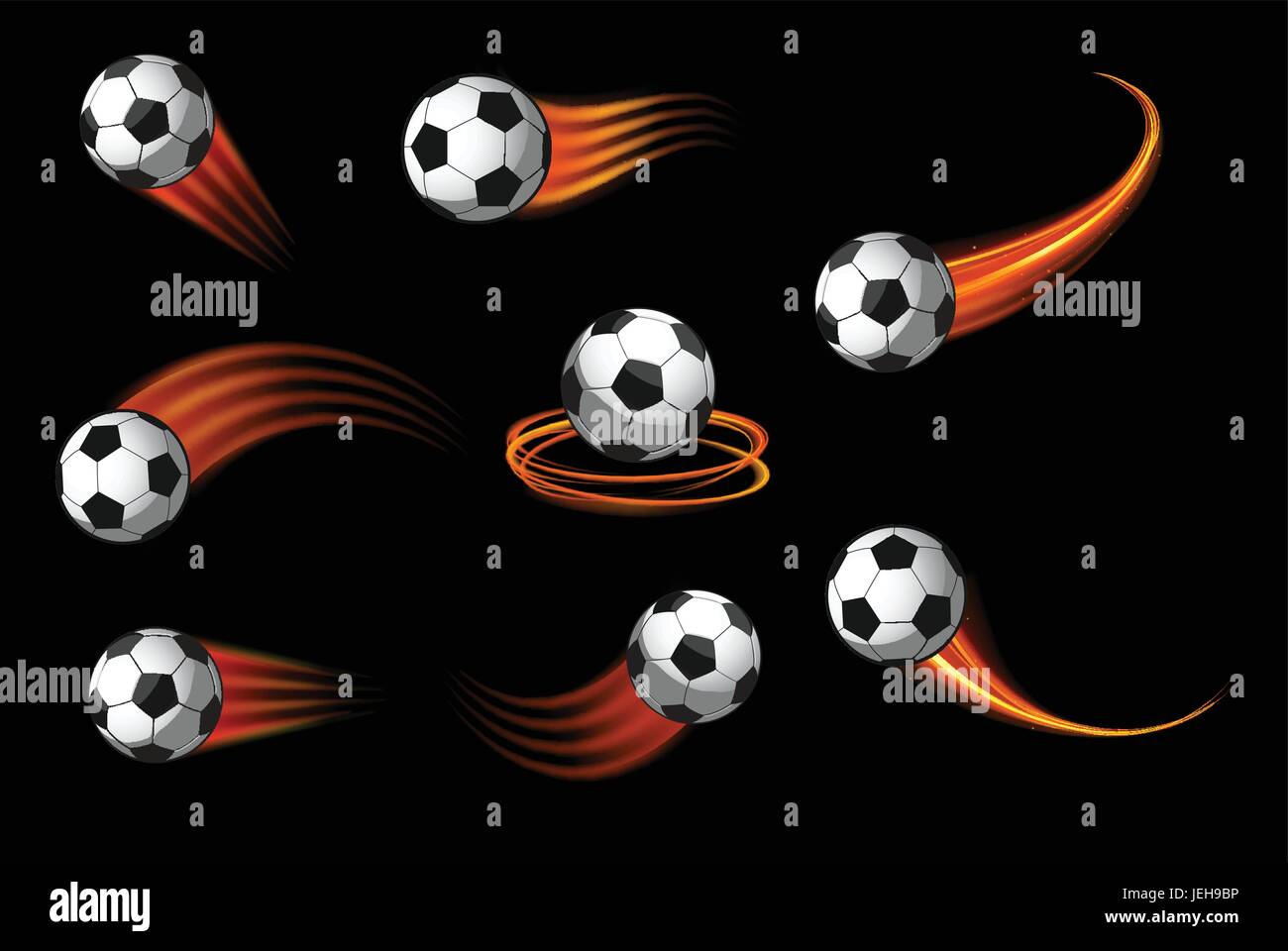 Les ballons de soccer ou de football avec vecteur icône fire motion trails pour emblèmes sportifs Illustration de Vecteur