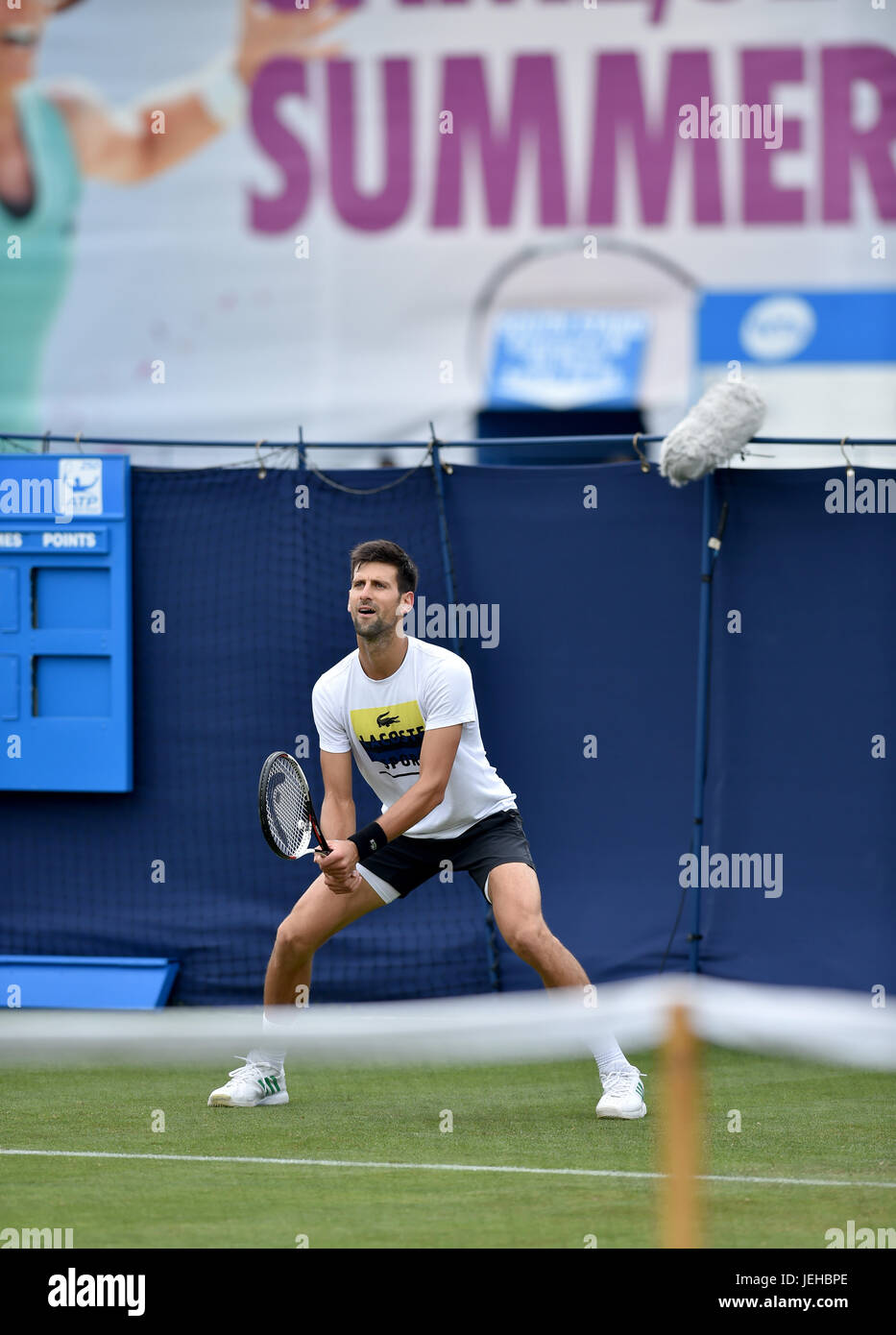 Novac Djokovic pratiquant à l'Aegon le tournoi international de tennis du Devonshire Park à Eastbourne East Sussex UK. 25 juin 2017 Photo prise par Simon Dack Banque D'Images
