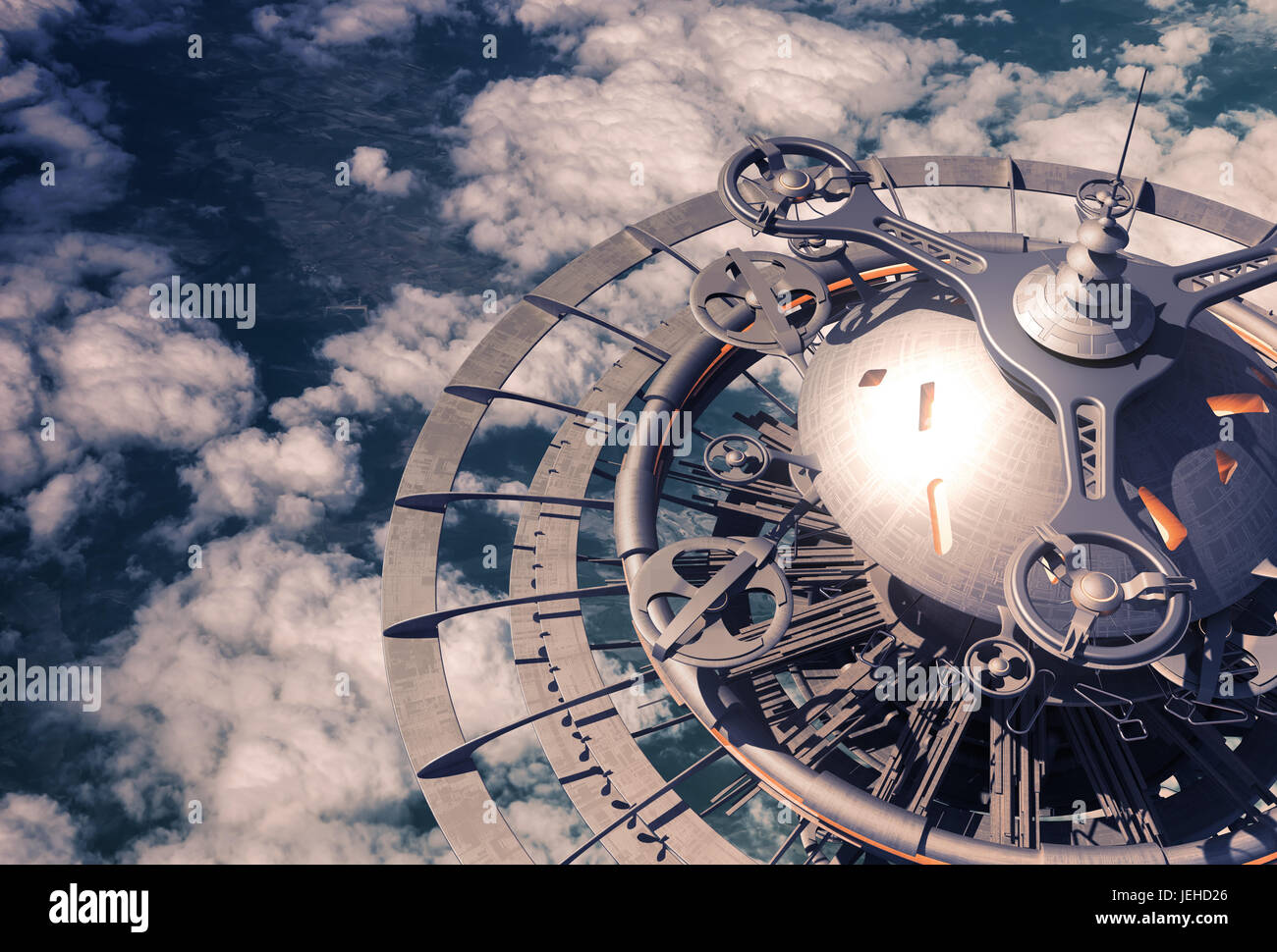 Au cours de la station ciel futuriste Nuages Banque D'Images