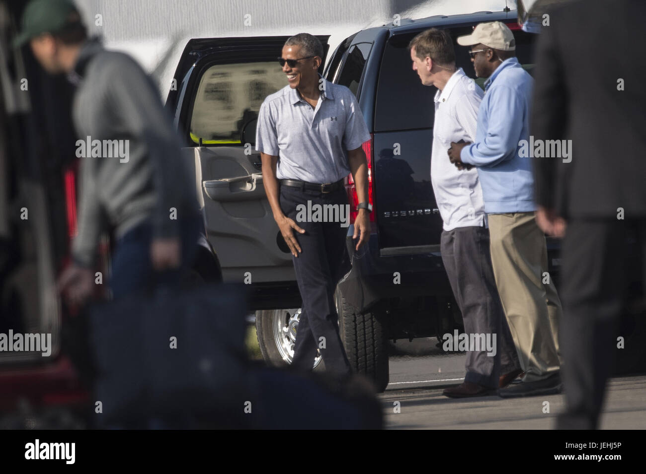 L'ancien président américain Barack Obama à l'aéroport d'Édimbourg comme il est de donner un discours lors d'un dîner de charité en Ecosse Avec Barack Obama : où : Édinbourg, Royaume-Uni Quand : 26 mai 2017 Banque D'Images