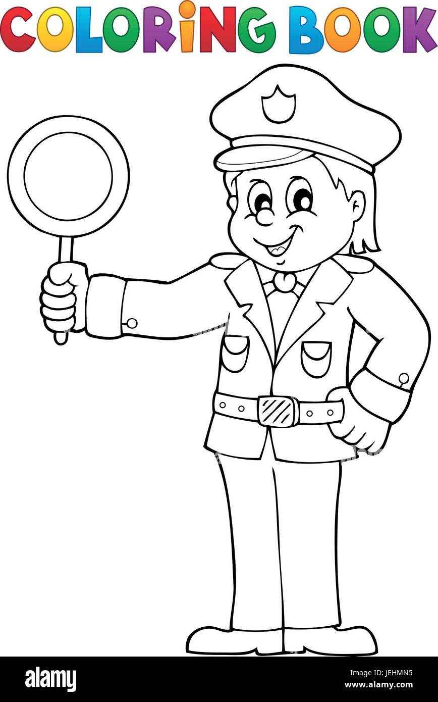 Livre De Coloriage Policier Est Titulaire D Un Panneau D Arret Eps10 Vector Illustration Image Vectorielle Stock Alamy