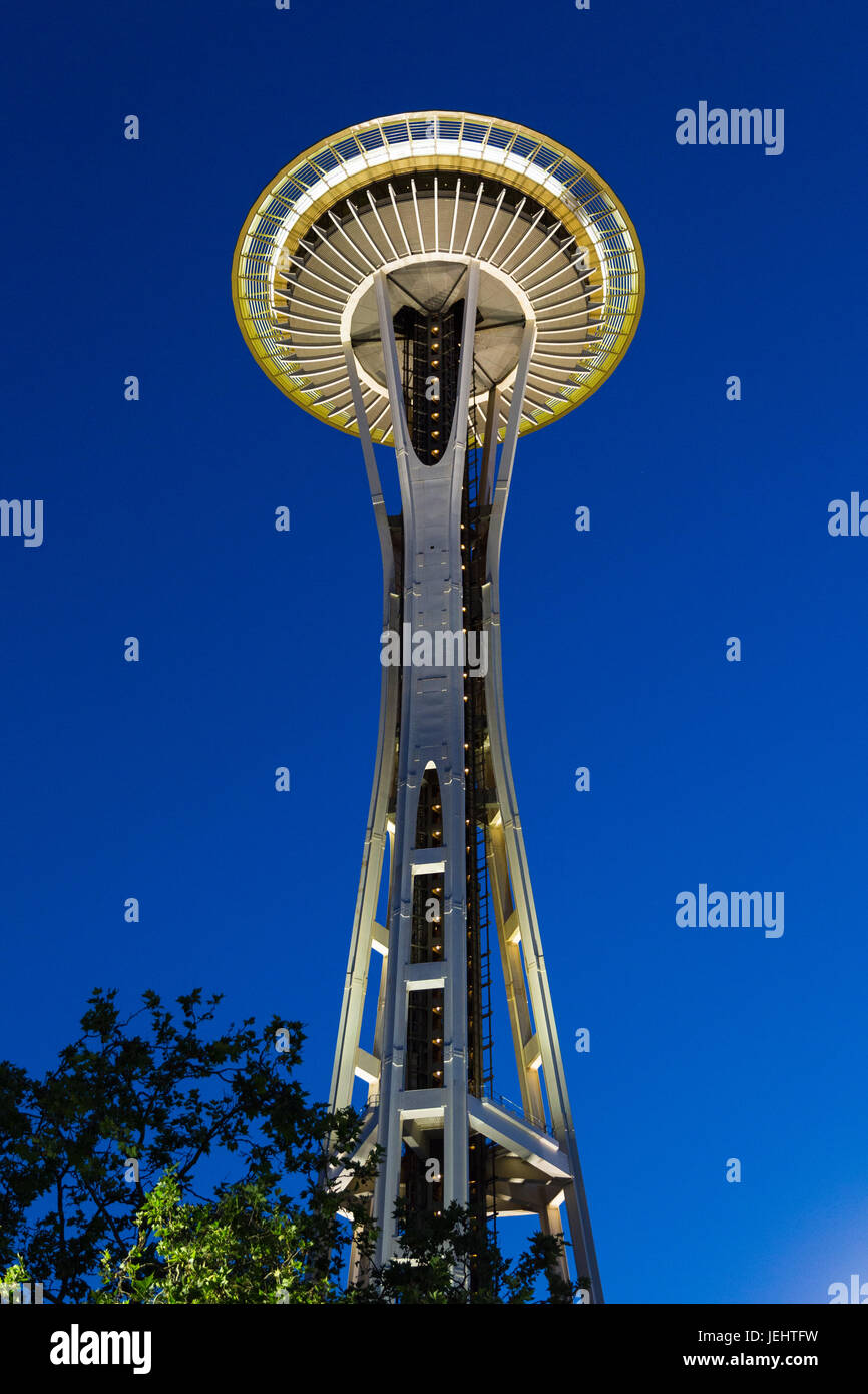 Vue nocturne de la Space Needle, Seattle Banque D'Images