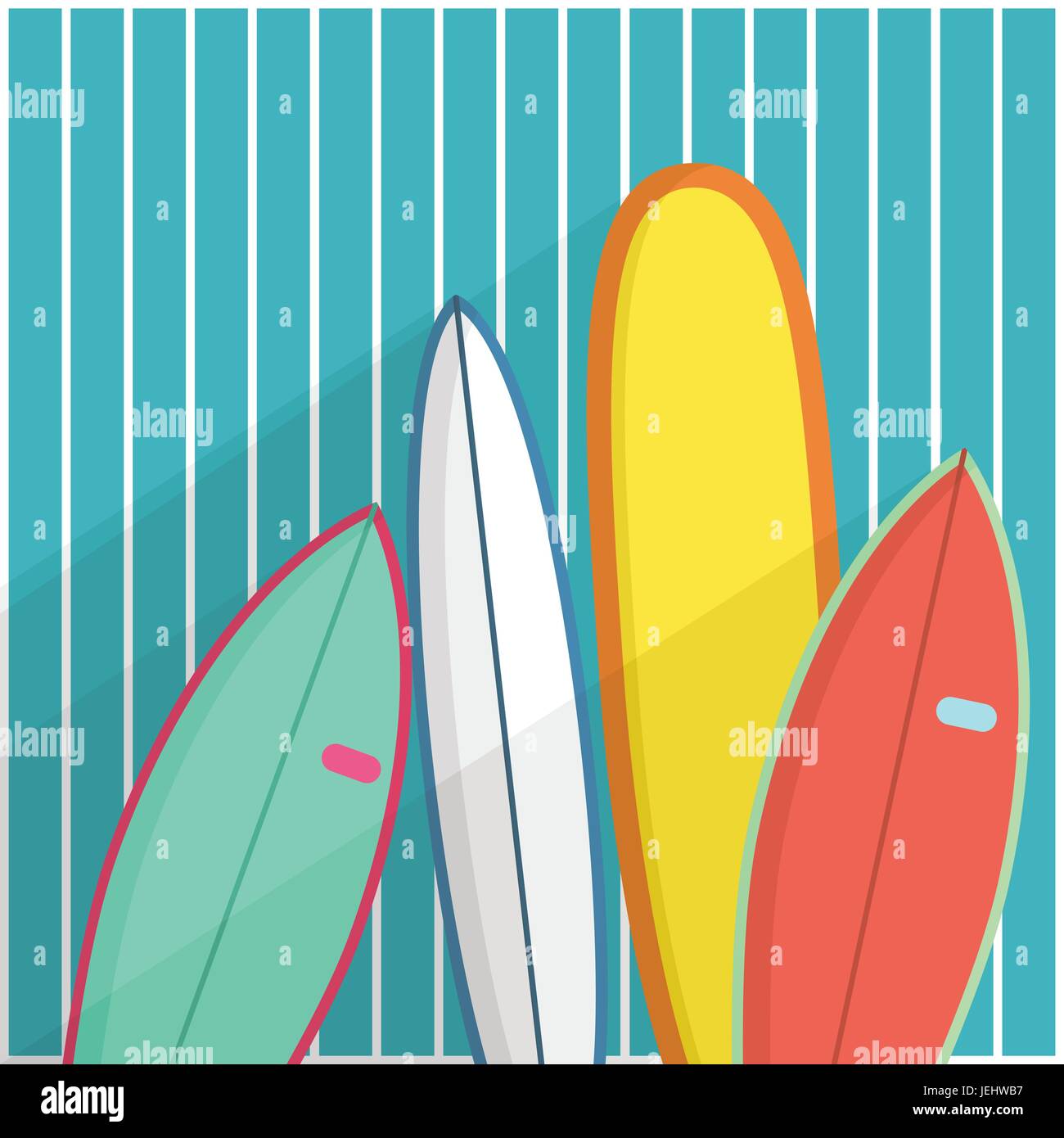 Planches vector illustration quatre planches sont debout au mur bleu en bois modèle d'affiche ensemble de planches différentes dans le style cartoon Illustration de Vecteur