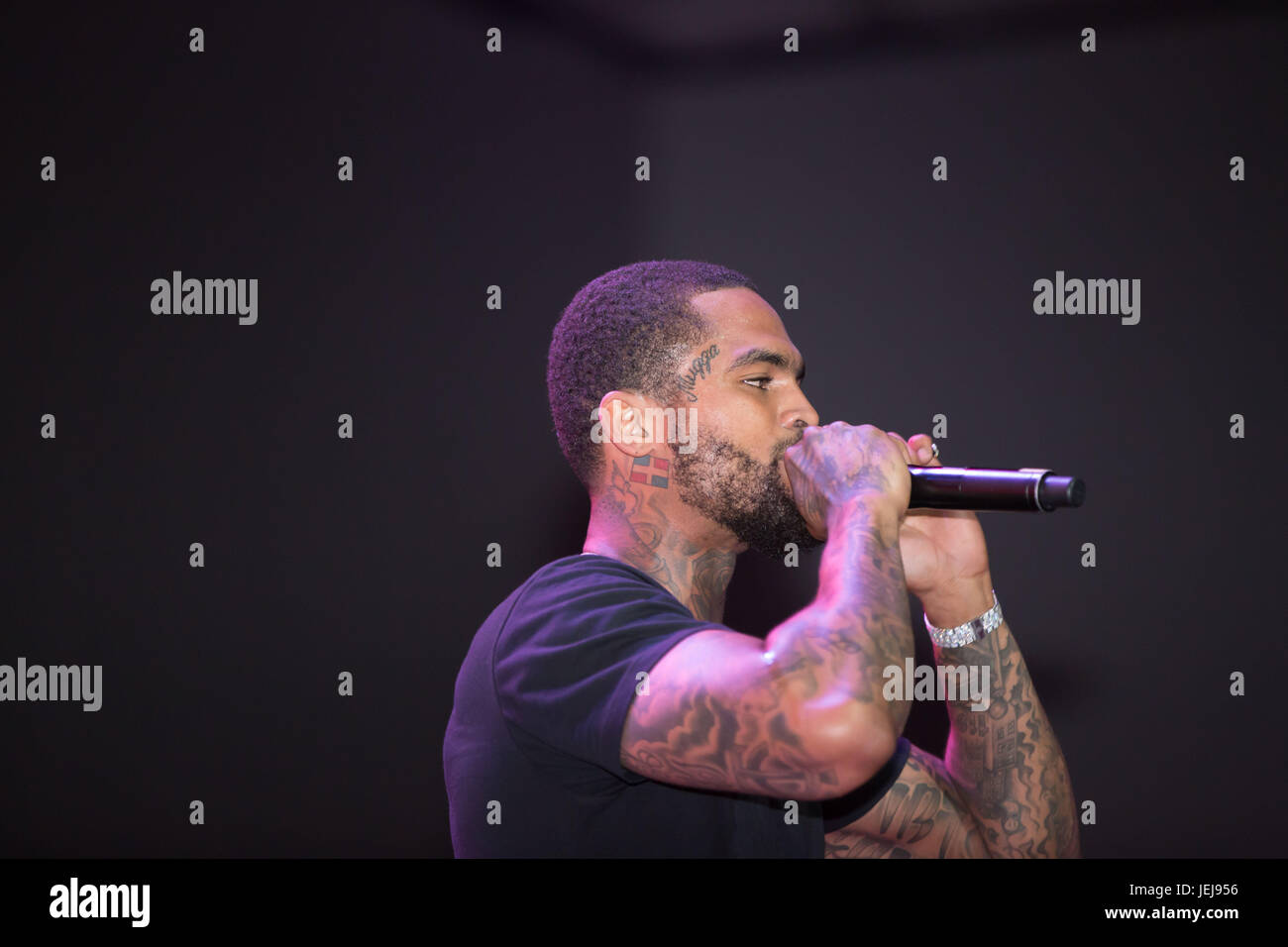 Los Angeles, États-Unis. 24 juin 2017. Dave East réalise des représentations sur scène principale pendant 2017 BET Experience Los Angeles Convention Center juin 24,2017 Los Angeles, Californie. Banque D'Images