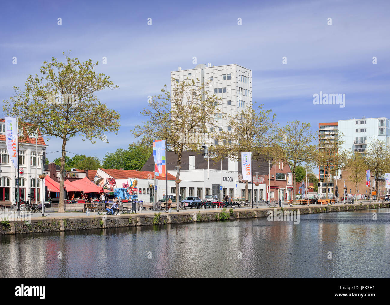 Pie harbour paysages, une vaste zone adjacente au centre-ville de Tilburg. La zone est élaborée à partir d'un ancien port industriel. Banque D'Images