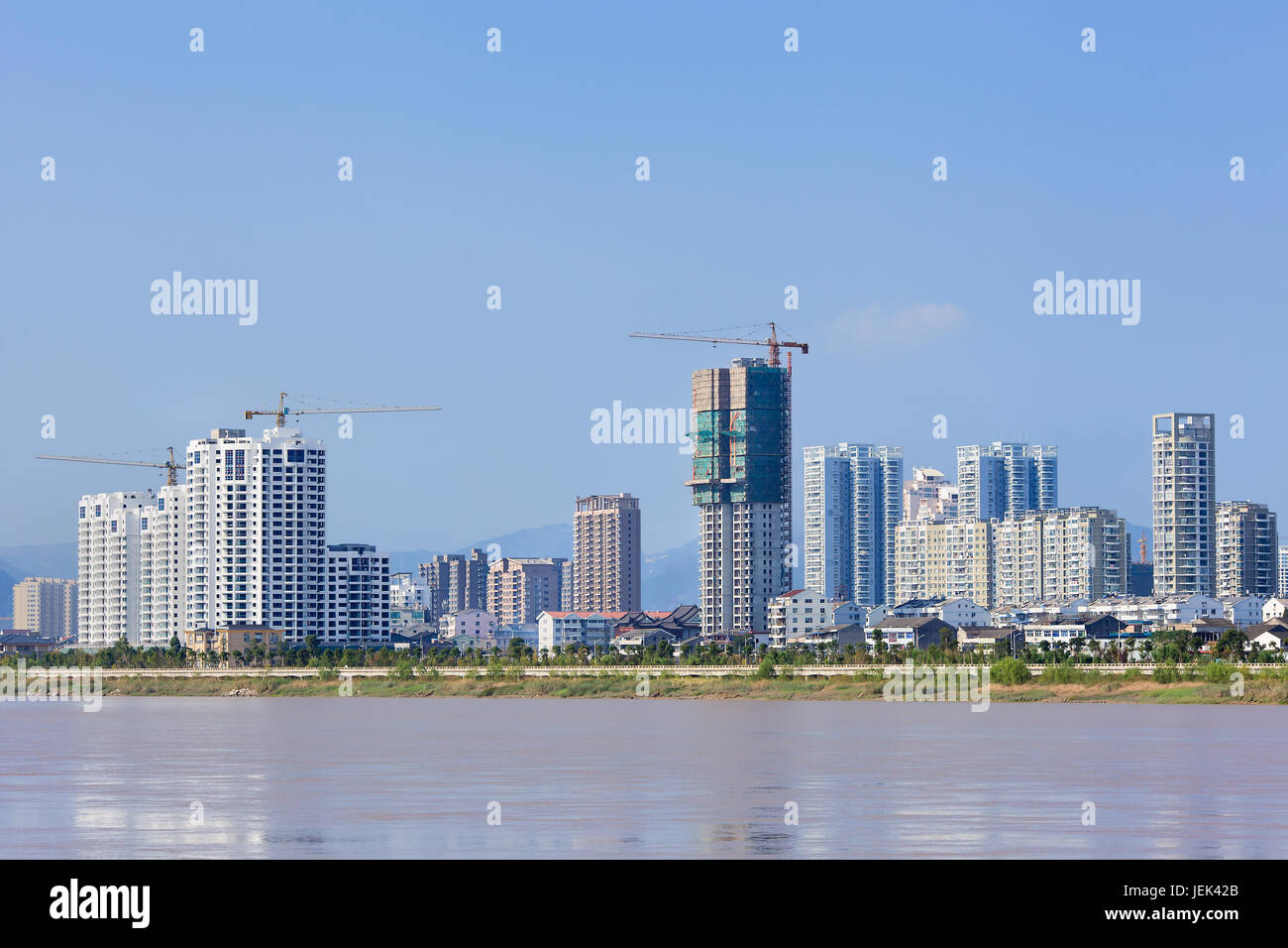 Appartement de luxe avec vue sur la rivière bâtiments, Wenzhou, province de Zhejiang, Chine Banque D'Images
