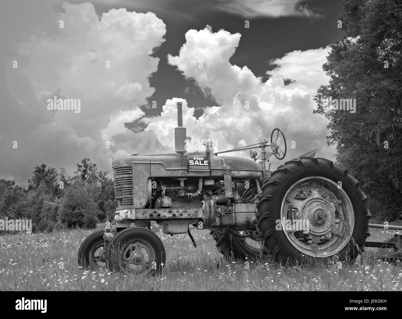 Tracteur à vendre dans les régions rurales de Floride Nord, CA 1947. Banque D'Images