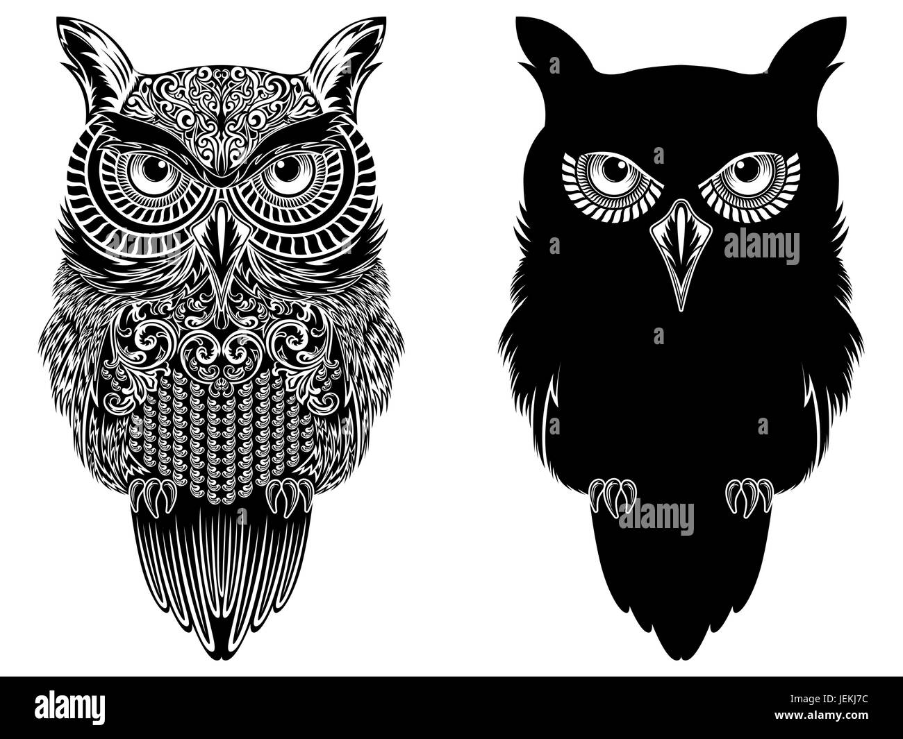 Beau grand noir orné des pochoirs sur le fond blanc, cartoon vector illustration Illustration de Vecteur