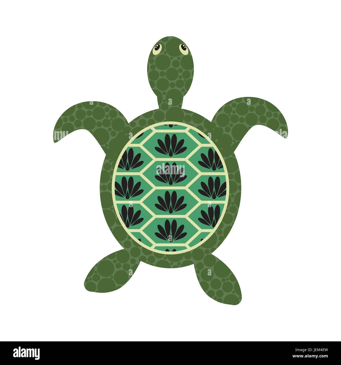 Vector cartoon tortue décoré avec des écailles de floral. Des tons de couleur vert isolé sur blanc. Illustration de Vecteur