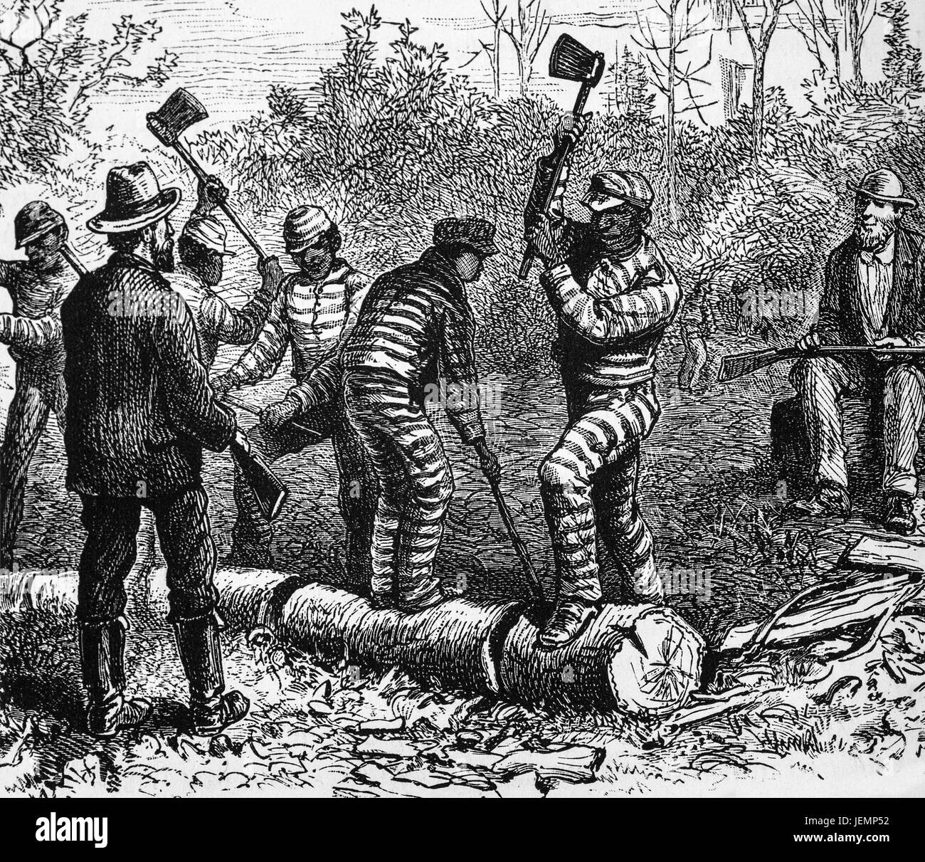1879 : condamnés d'Richmond travail pénitentiaire dans les forêts, Virginia, United States of America Banque D'Images