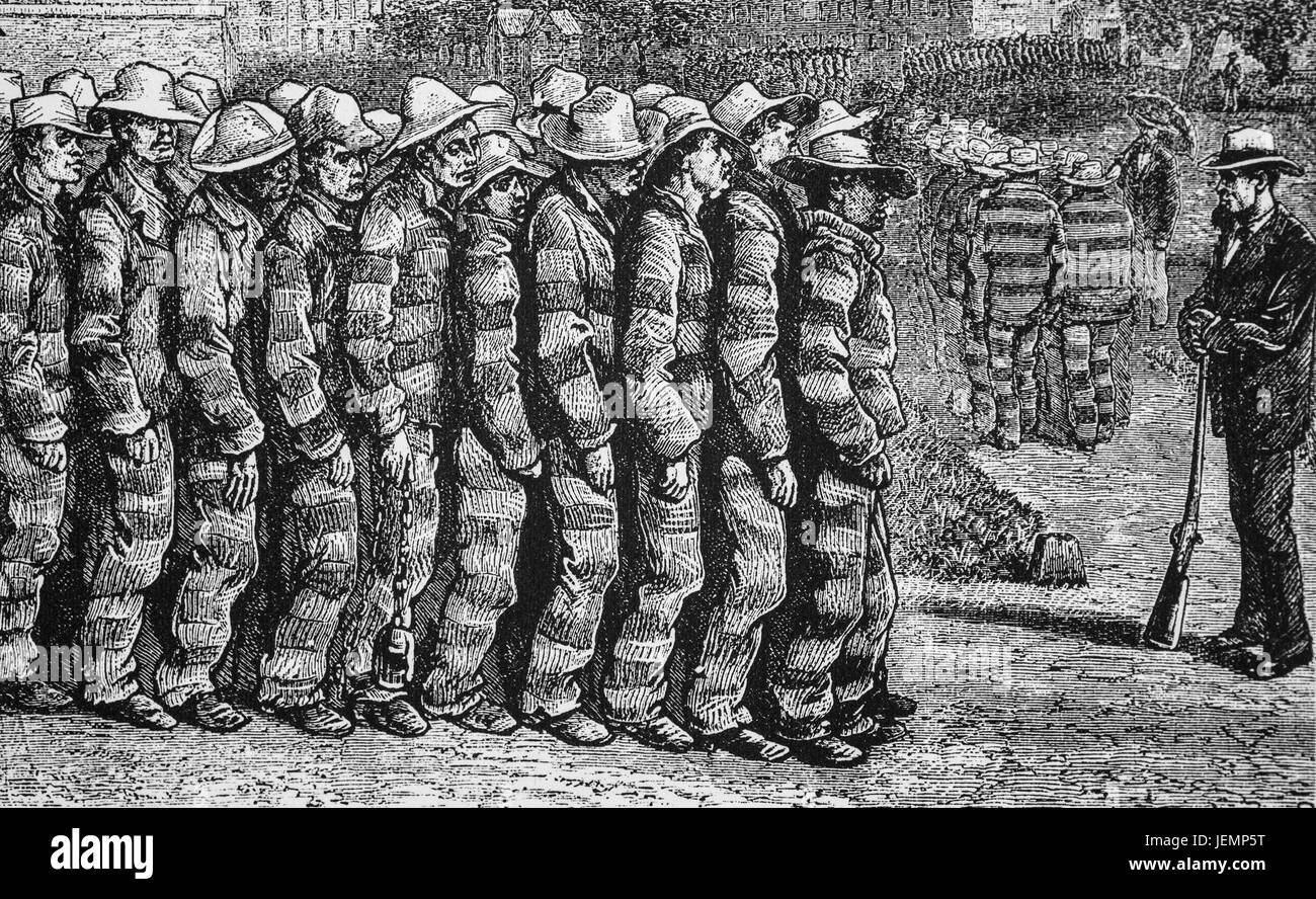 1879 : une ligne de prisonniers dans les pénitenciers de Richmond, Virginie, États-Unis d'Amérique Banque D'Images