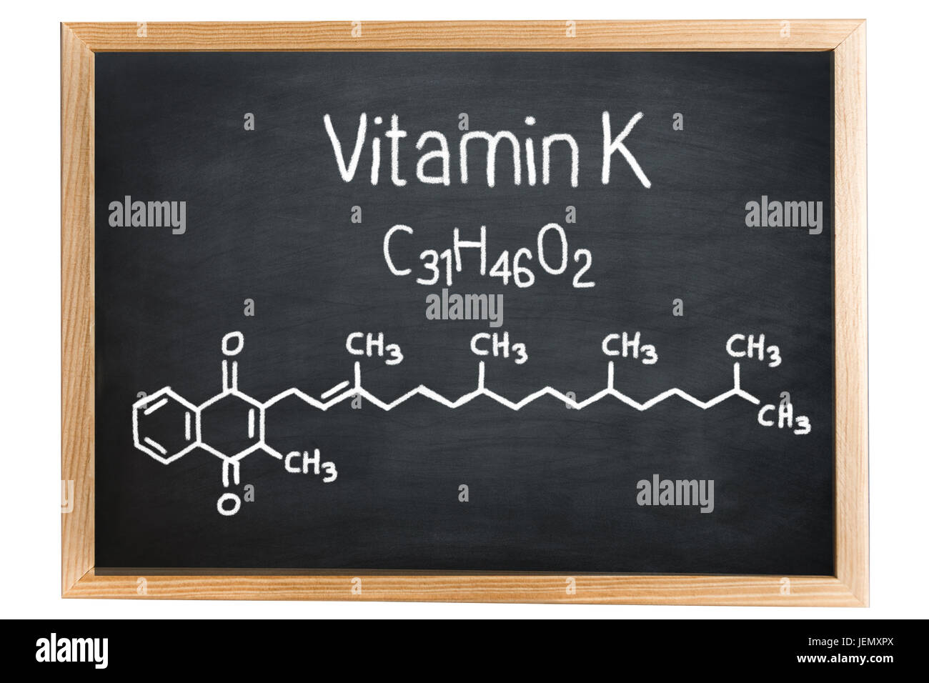 Tableau noir avec la formule chimique de la vitamine K Banque D'Images
