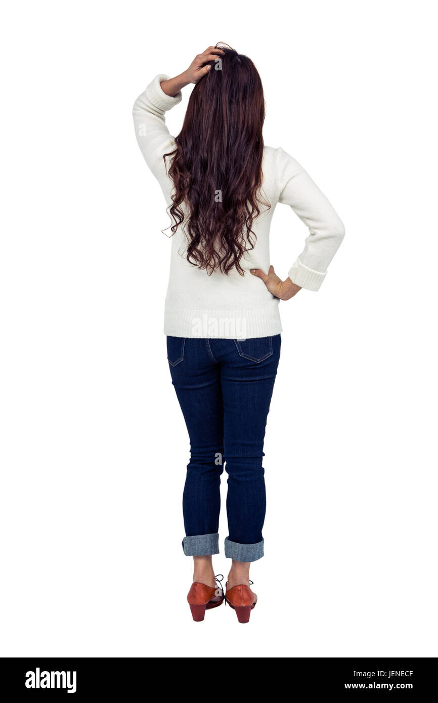 Vue arrière du brunette à part sur les cheveux Banque D'Images