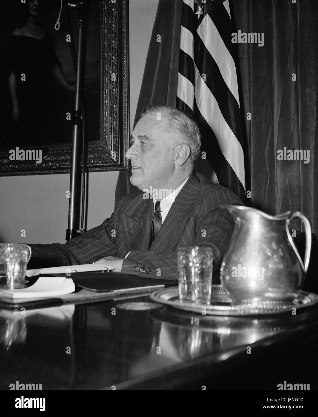 Le président américain, Franklin Roosevelt, Portrait sur son 58e anniversaire, Washington DC, USA, Harris & Ewing, 30 janvier, 1940 Banque D'Images