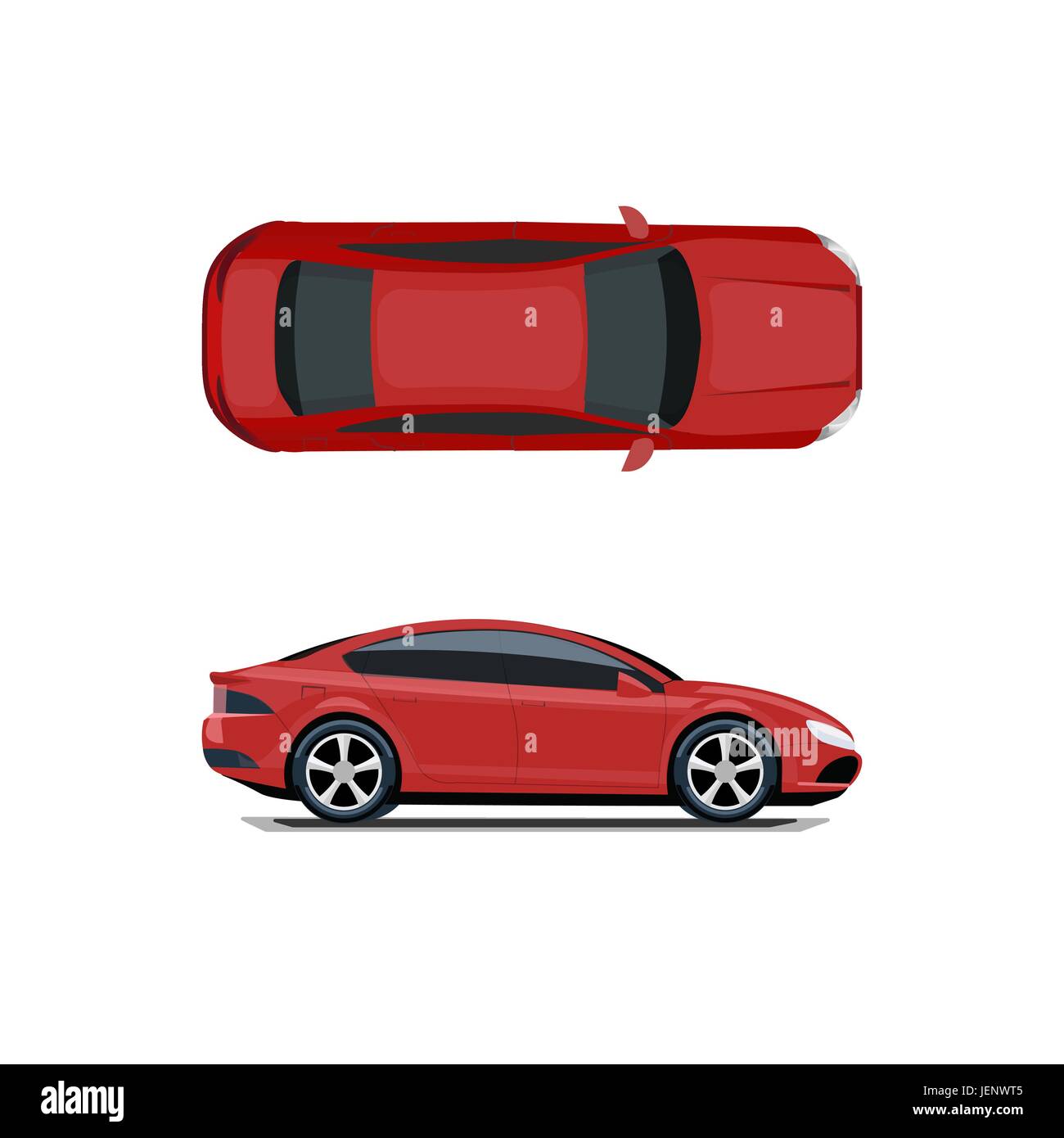 Voiture rouge. Vue de dessus et de côté. Dimensions volumétriques sans un maillage et un dégradé. Isolé sur fond blanc. illustration. Illustration de Vecteur