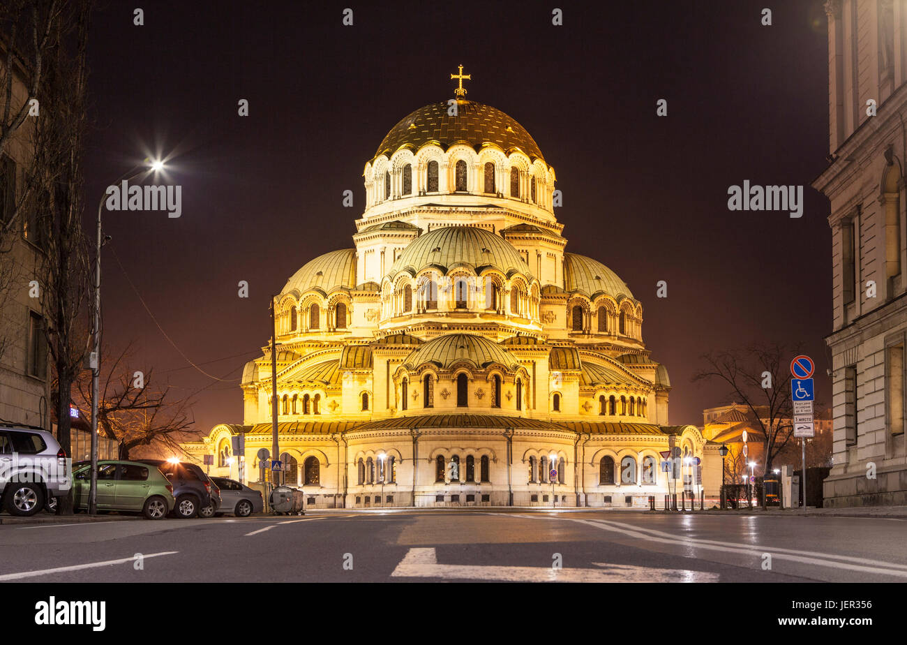 La cathédrale Alexandre Nevski, vision de nuit, Sofia, Bulgarie Banque D'Images